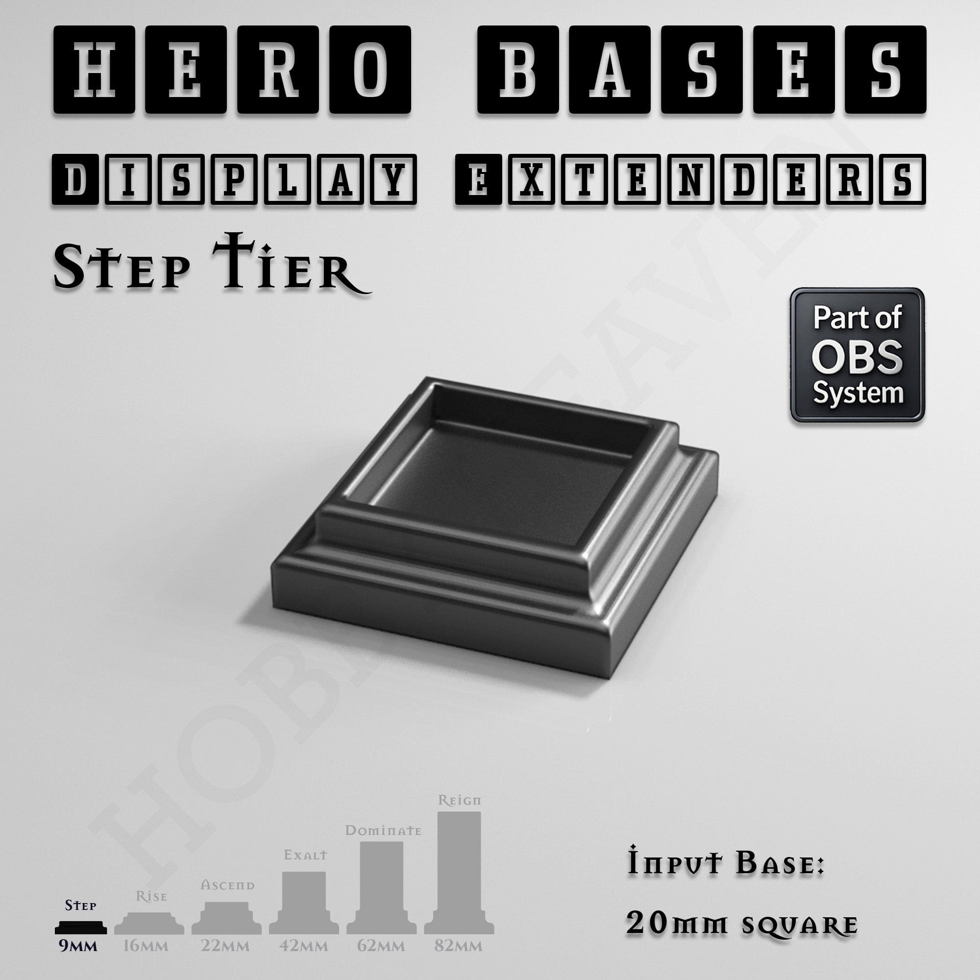 Plastic Bases Hero Bases Display Extenders | Squares and Rectangles | Convert Gaming Bases to Display Bases & Plinths