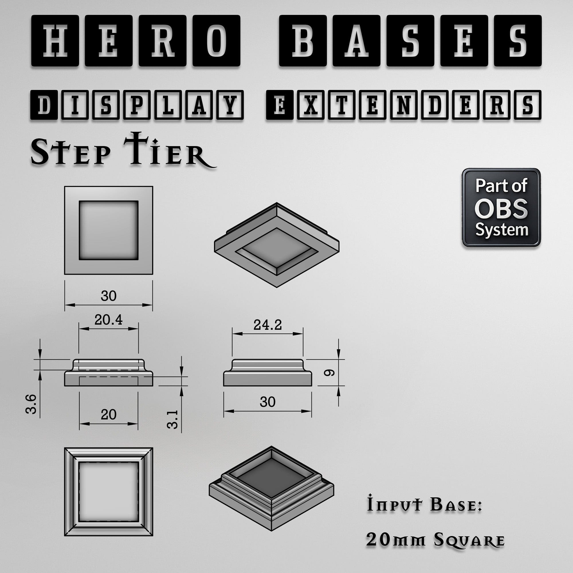Plastic Bases Hero Bases Display Extenders | Squares and Rectangles | Convert Gaming Bases to Display Bases & Plinths