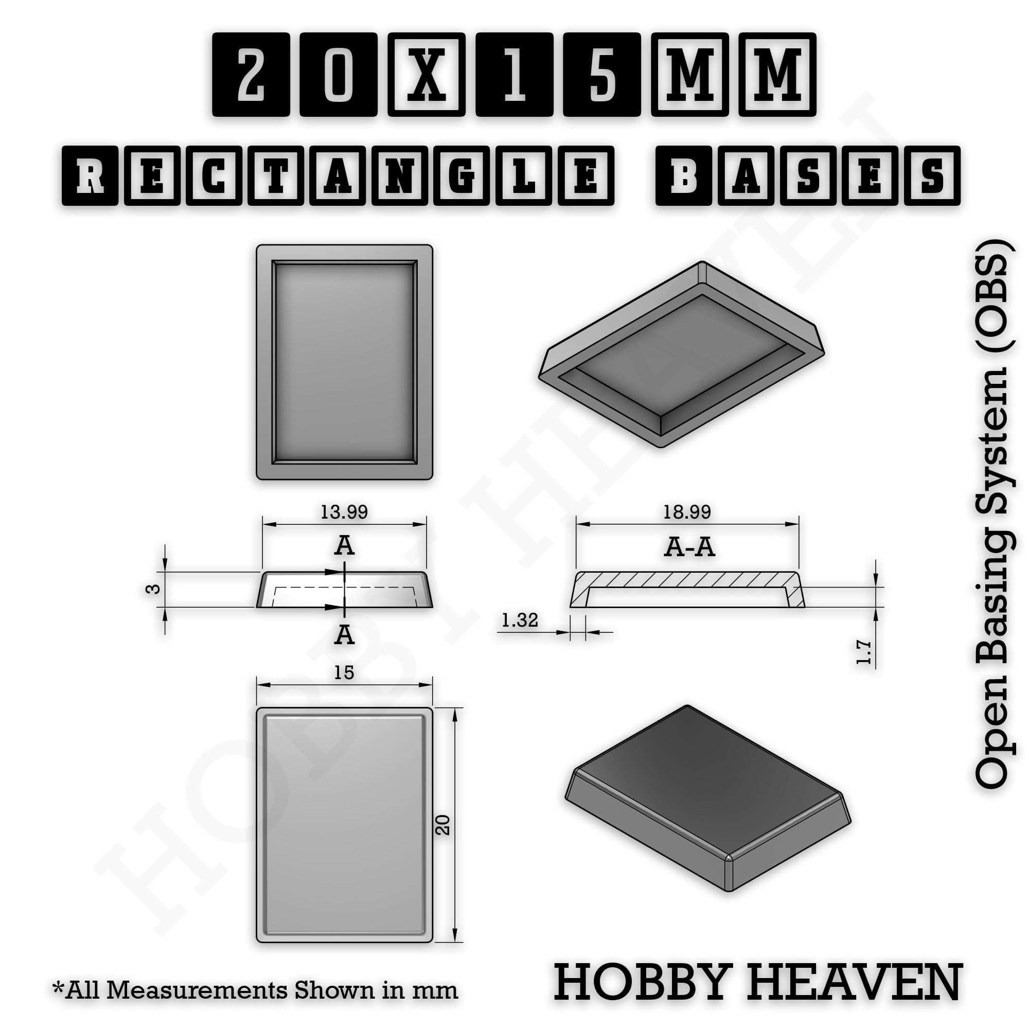 Base Rectangle Bases Range Sizes - 75x30mm to 125x40mm Medium Sizes 3d Print Full Range Tabletop Games