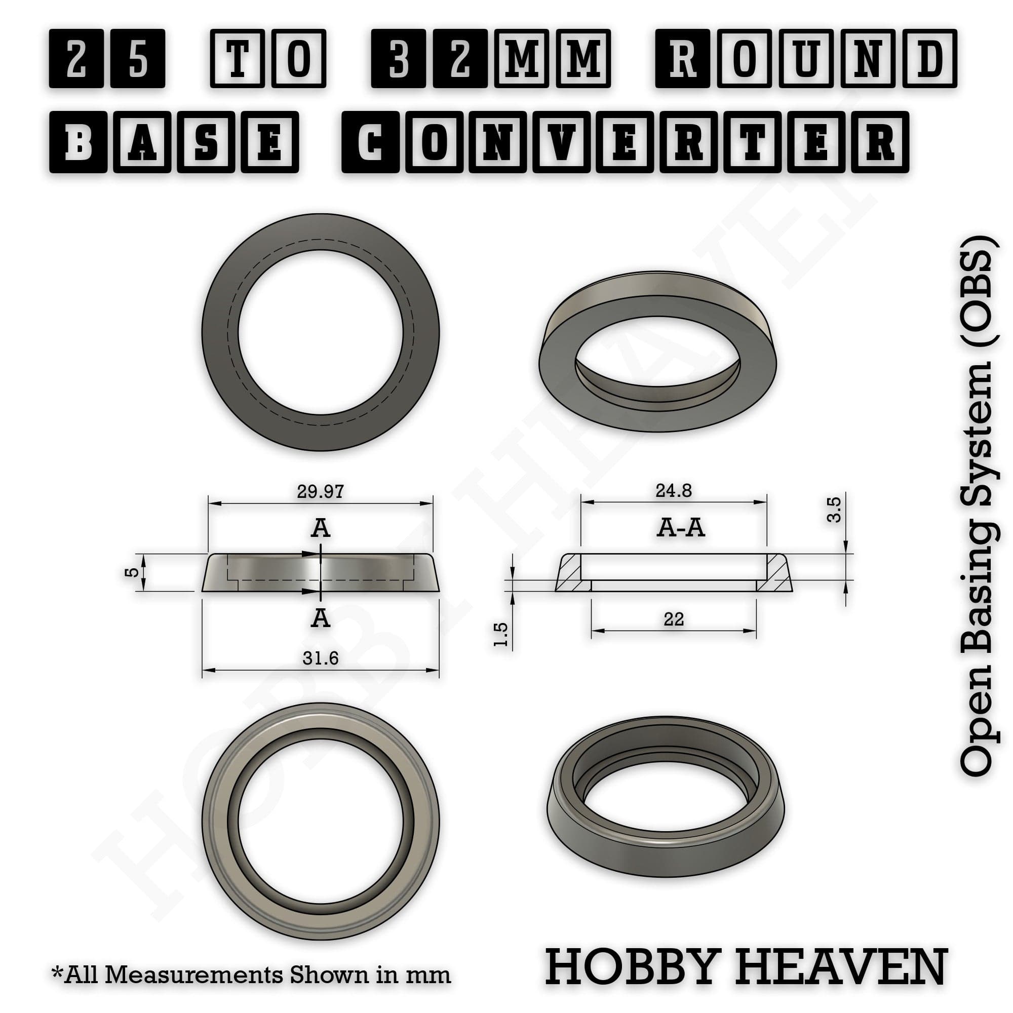 Base 25mm to 32mm Round Base Converter | Professional Gaming Base Adapter