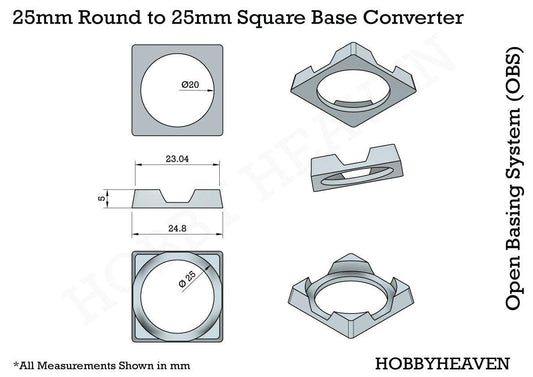 Base 25mm Round to 25mm Square Bases Converters 3d Print