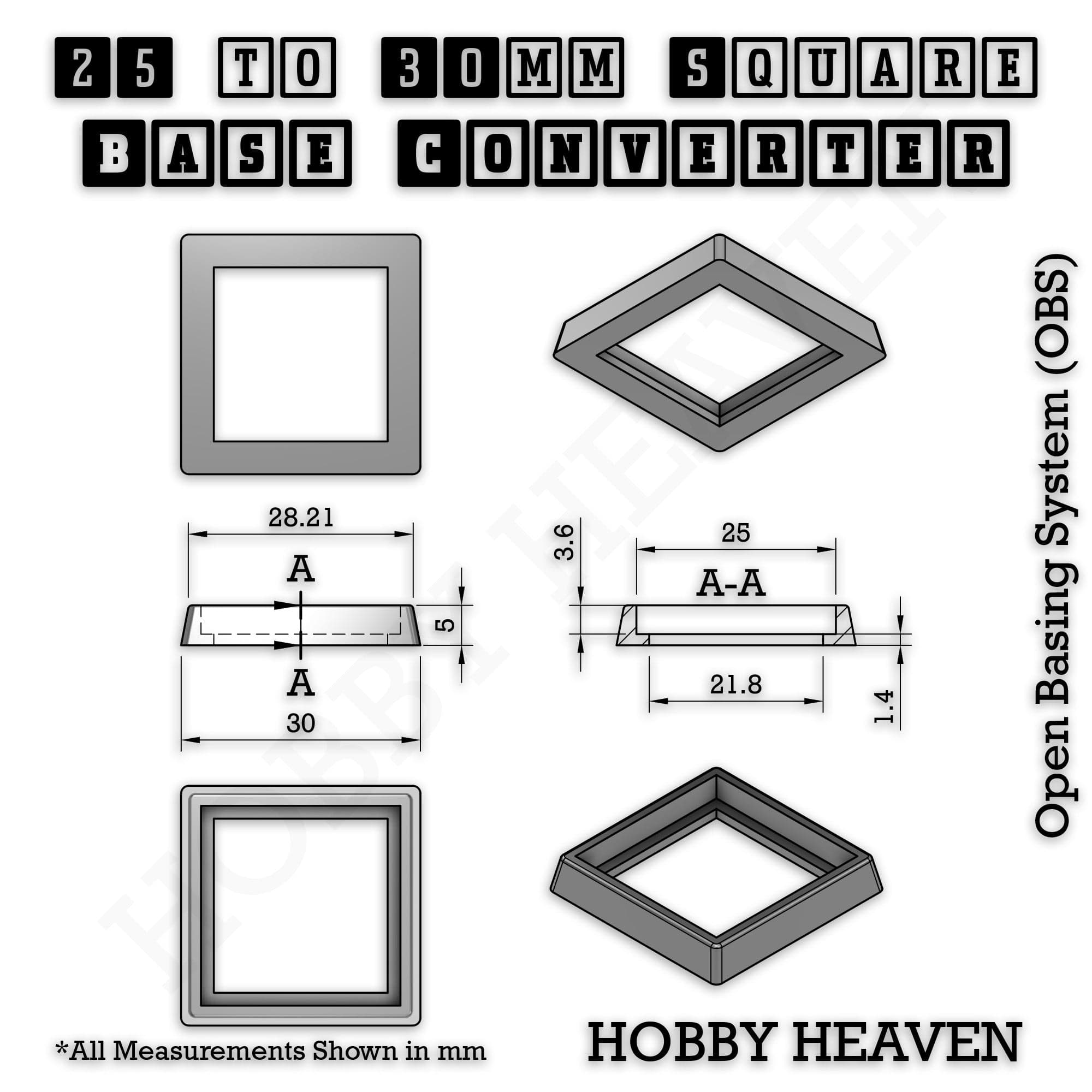 Base Square to Square Bases Size Converters 3d Print Full Range