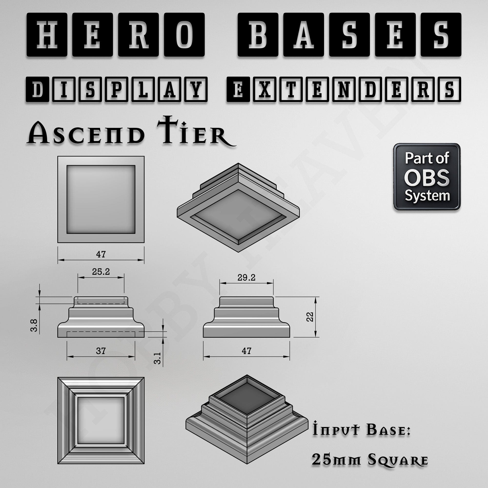Plastic Bases Hero Bases Display Extenders | Squares and Rectangles | Convert Gaming Bases to Display Bases & Plinths