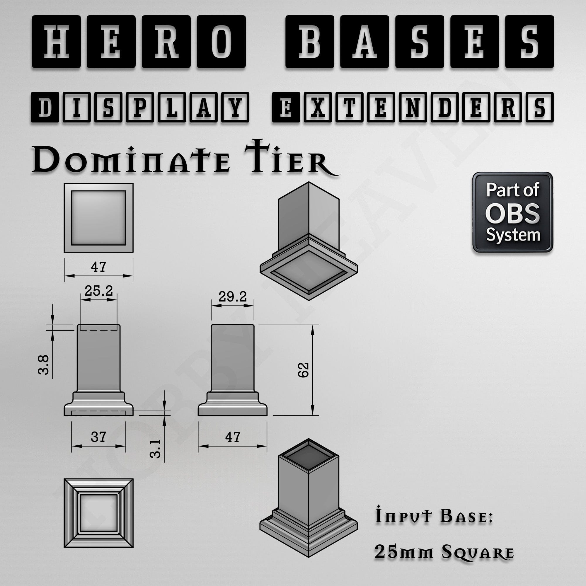 Plastic Bases Hero Bases Display Extenders | Squares and Rectangles | Convert Gaming Bases to Display Bases & Plinths