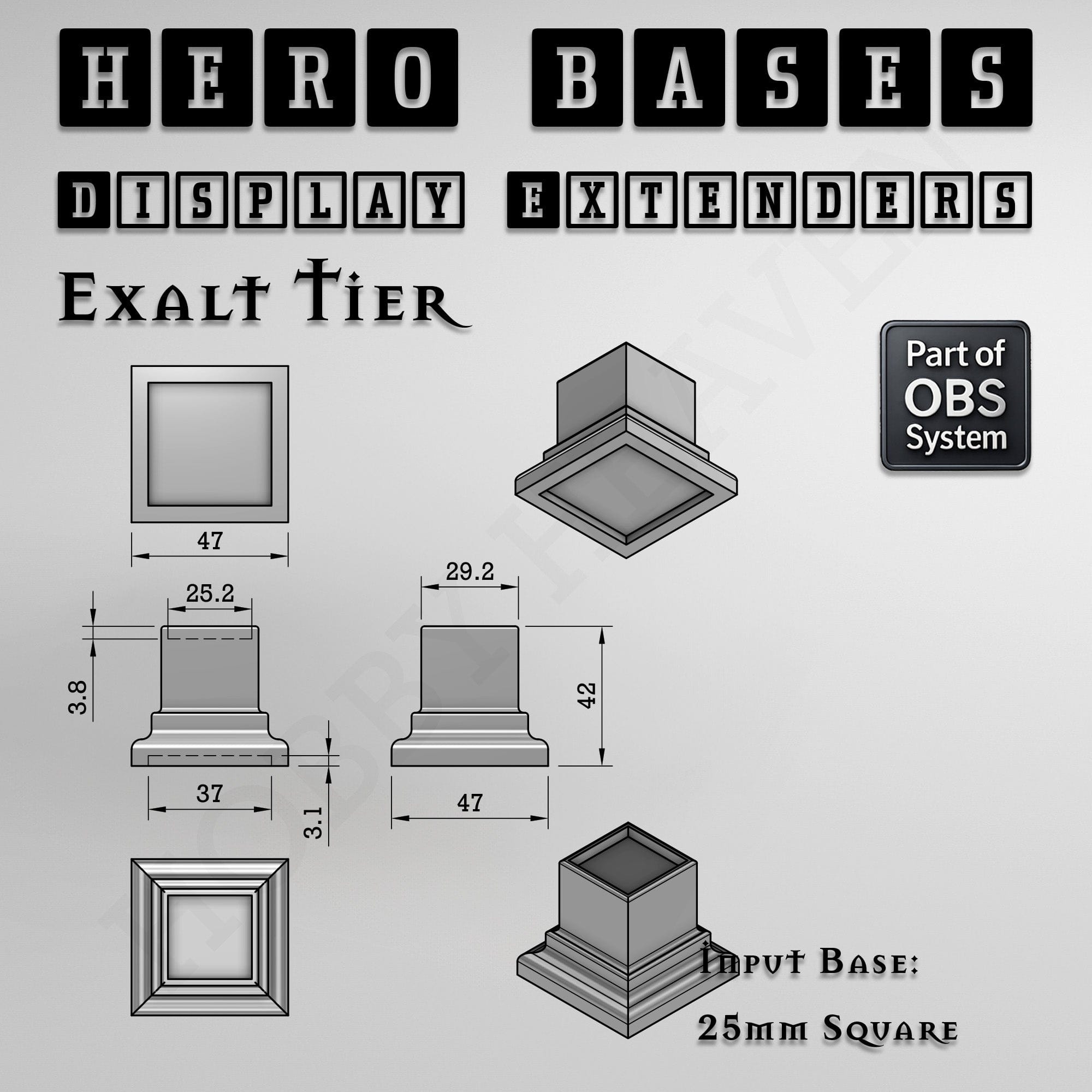 Plastic Bases Hero Bases Display Extenders | Squares and Rectangles | Convert Gaming Bases to Display Bases & Plinths