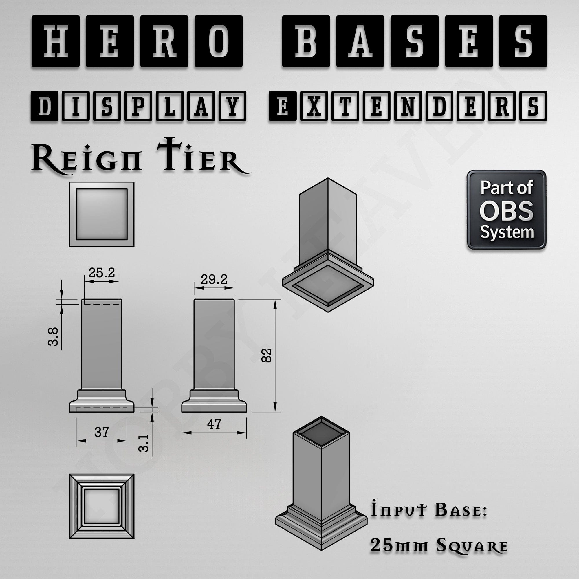 Plastic Bases Hero Bases Display Extenders | Squares and Rectangles | Convert Gaming Bases to Display Bases & Plinths