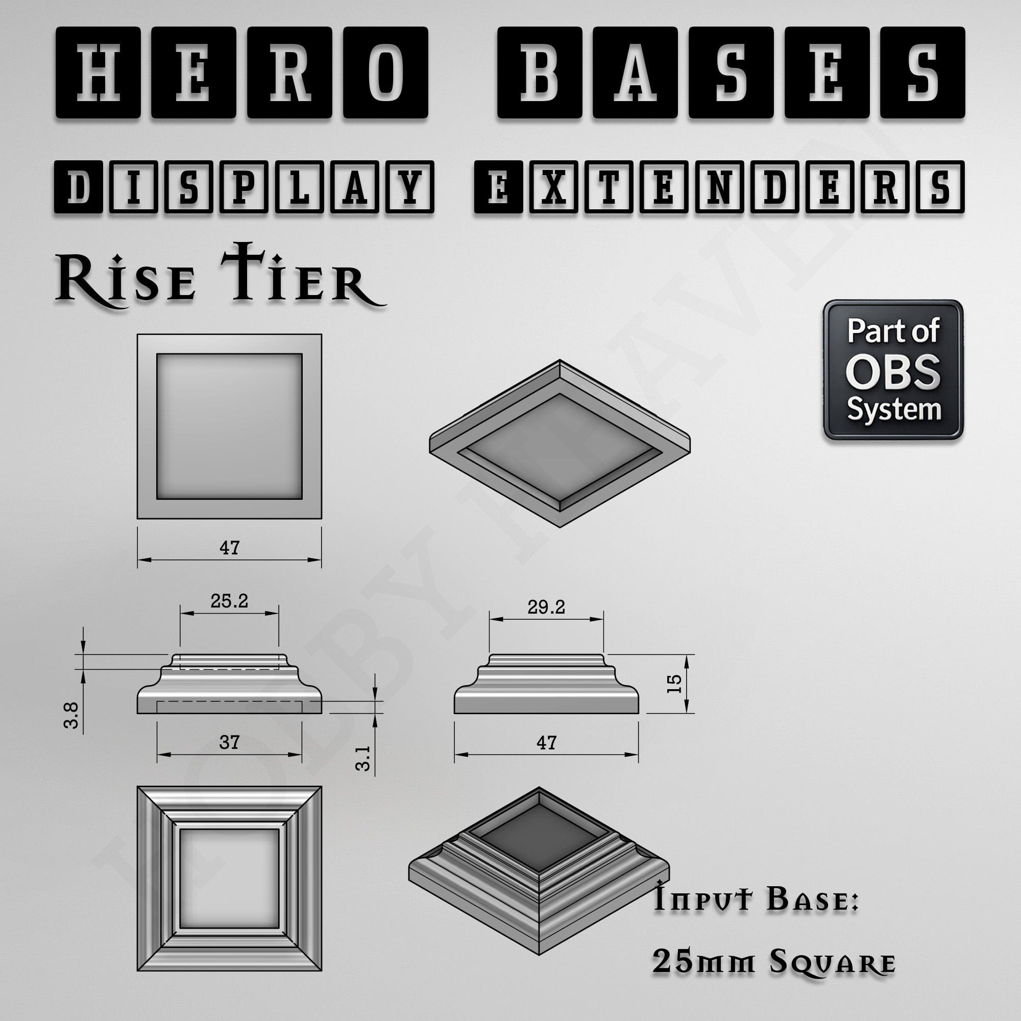 Plastic Bases Hero Bases Display Extenders | Squares and Rectangles | Convert Gaming Bases to Display Bases & Plinths
