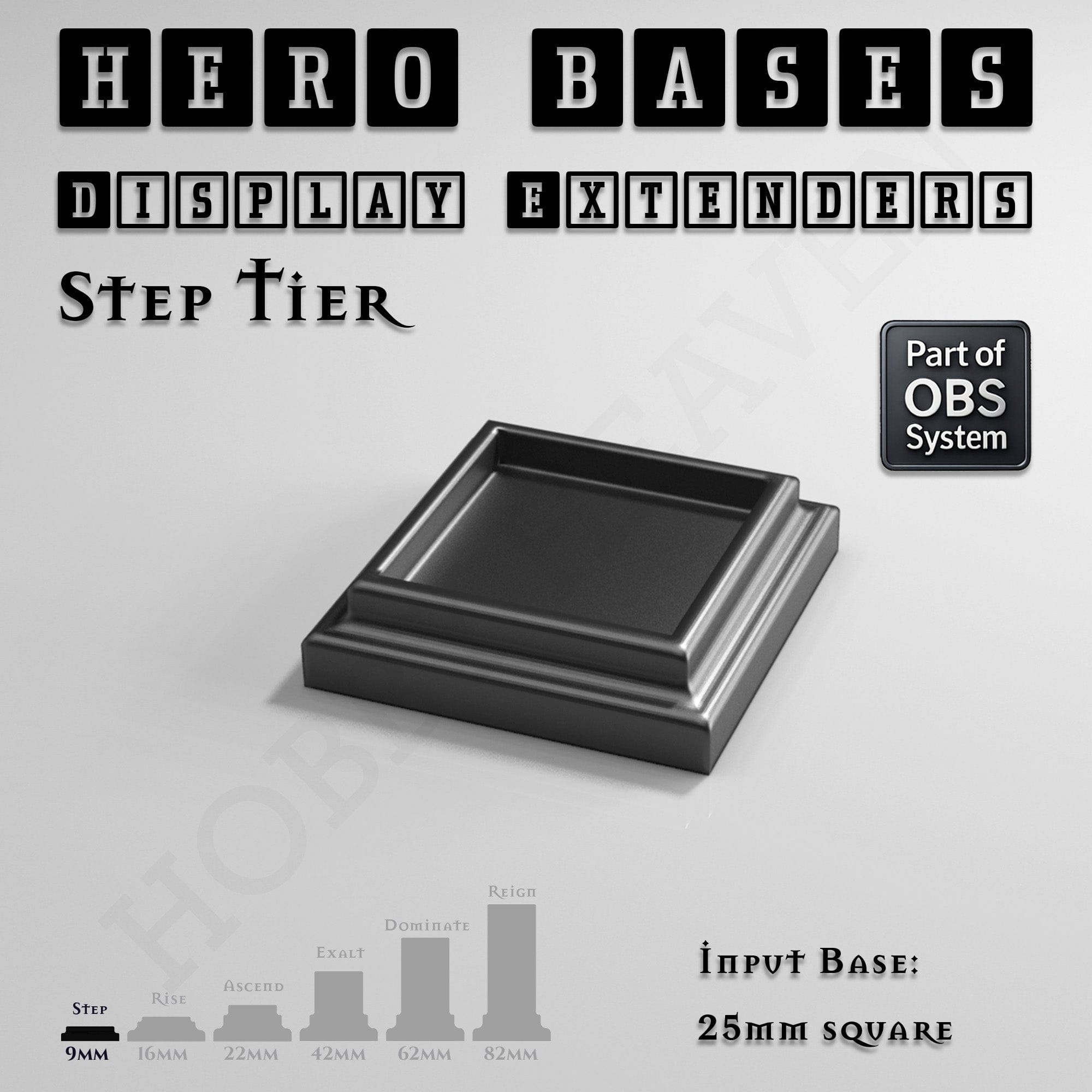 Plastic Bases Hero Bases Display Extenders | Squares and Rectangles | Convert Gaming Bases to Display Bases & Plinths
