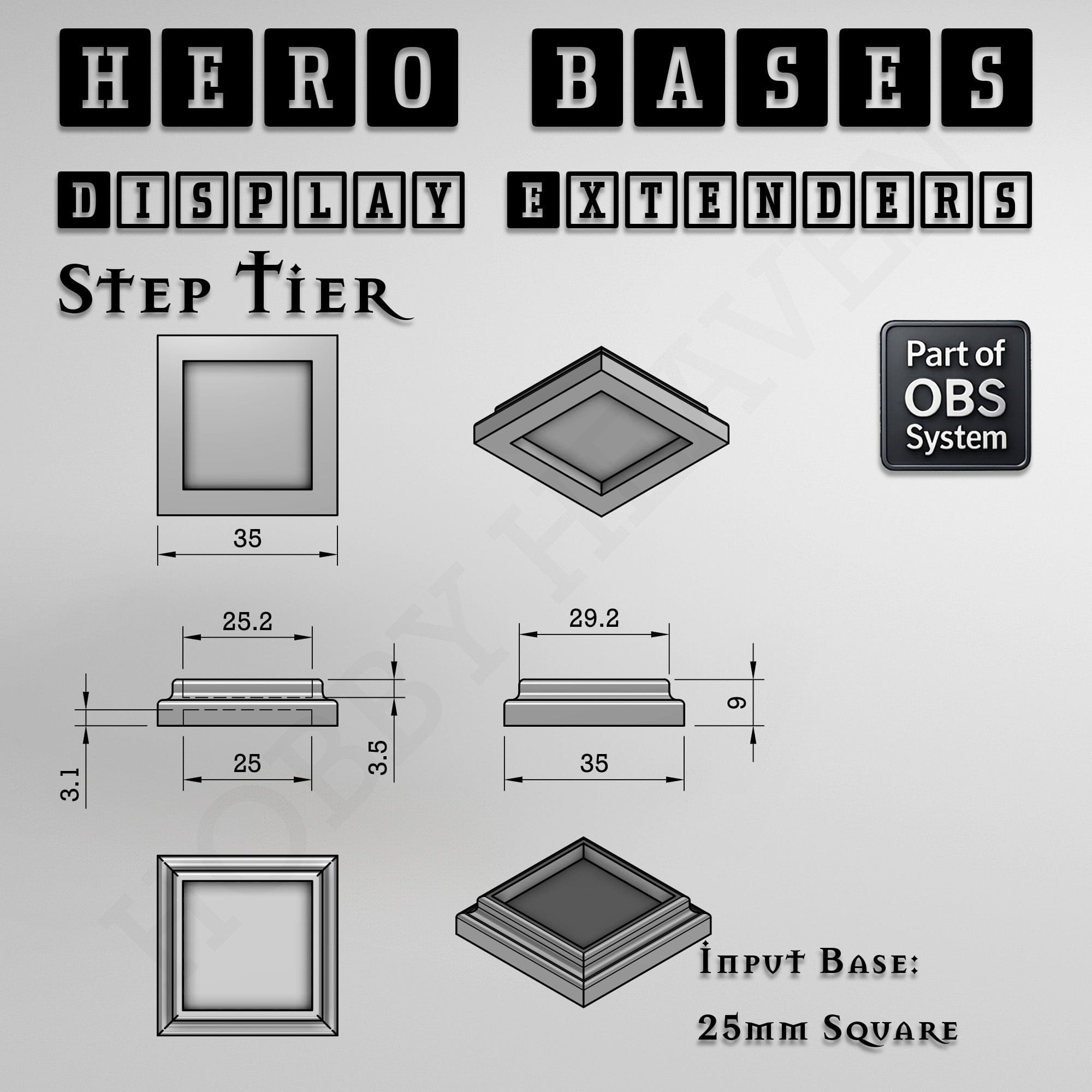 Plastic Bases Hero Bases Display Extenders | Squares and Rectangles | Convert Gaming Bases to Display Bases & Plinths