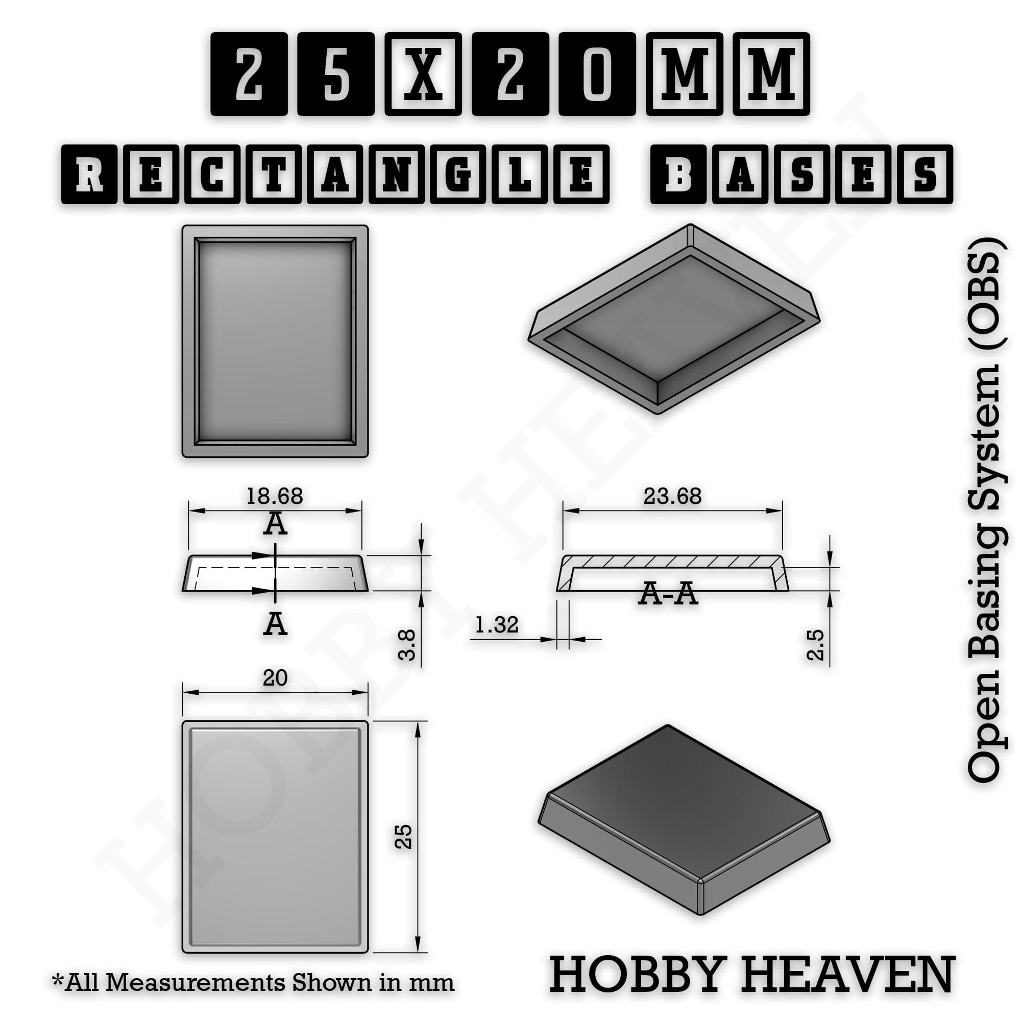 Base Rectangle Bases Range Sizes - 75x30mm to 125x40mm Medium Sizes 3d Print Full Range Tabletop Games