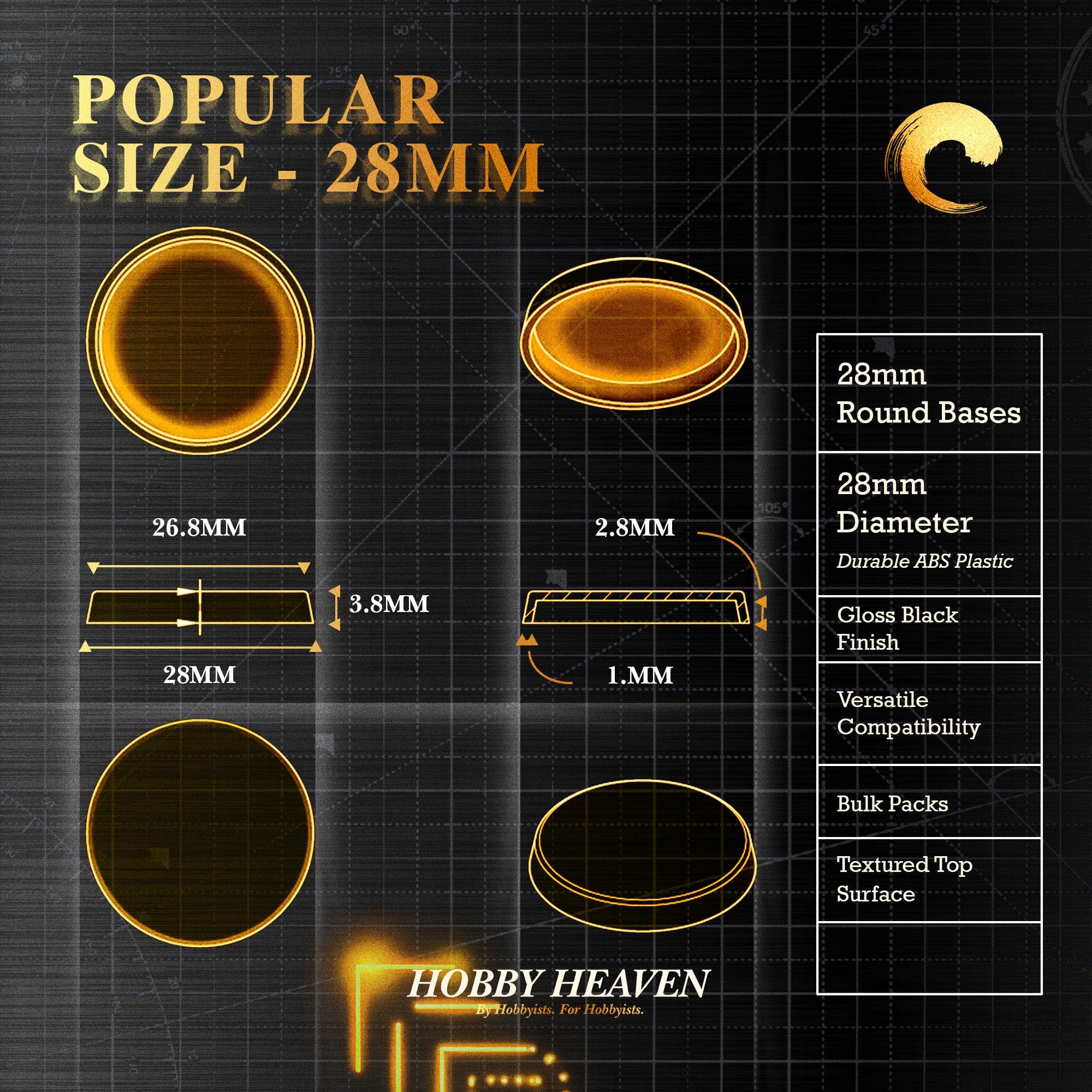 Base 28mm Round Plain Plastic Bases for Wargaming Miniatures | Hobby Heaven
