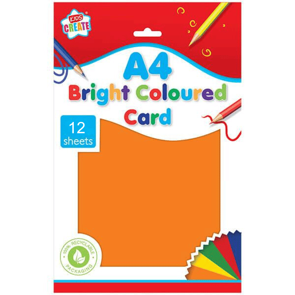Arts & Crafts > Paper & Craft Materials > Paper > Card Paper Children's Pack of 12 A4 Assorted Bright Coloured Card Sheets 5055497065167