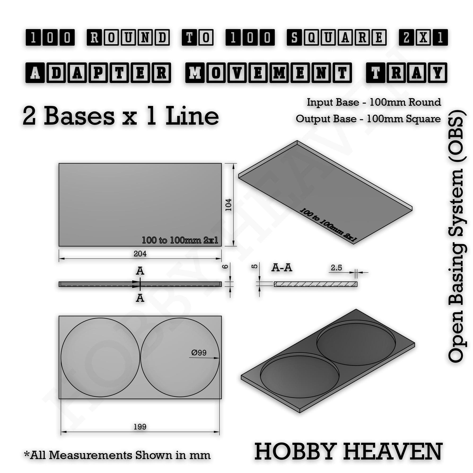 Movement Tray Round to Square Movement Trays Adapters for Tabletop Games