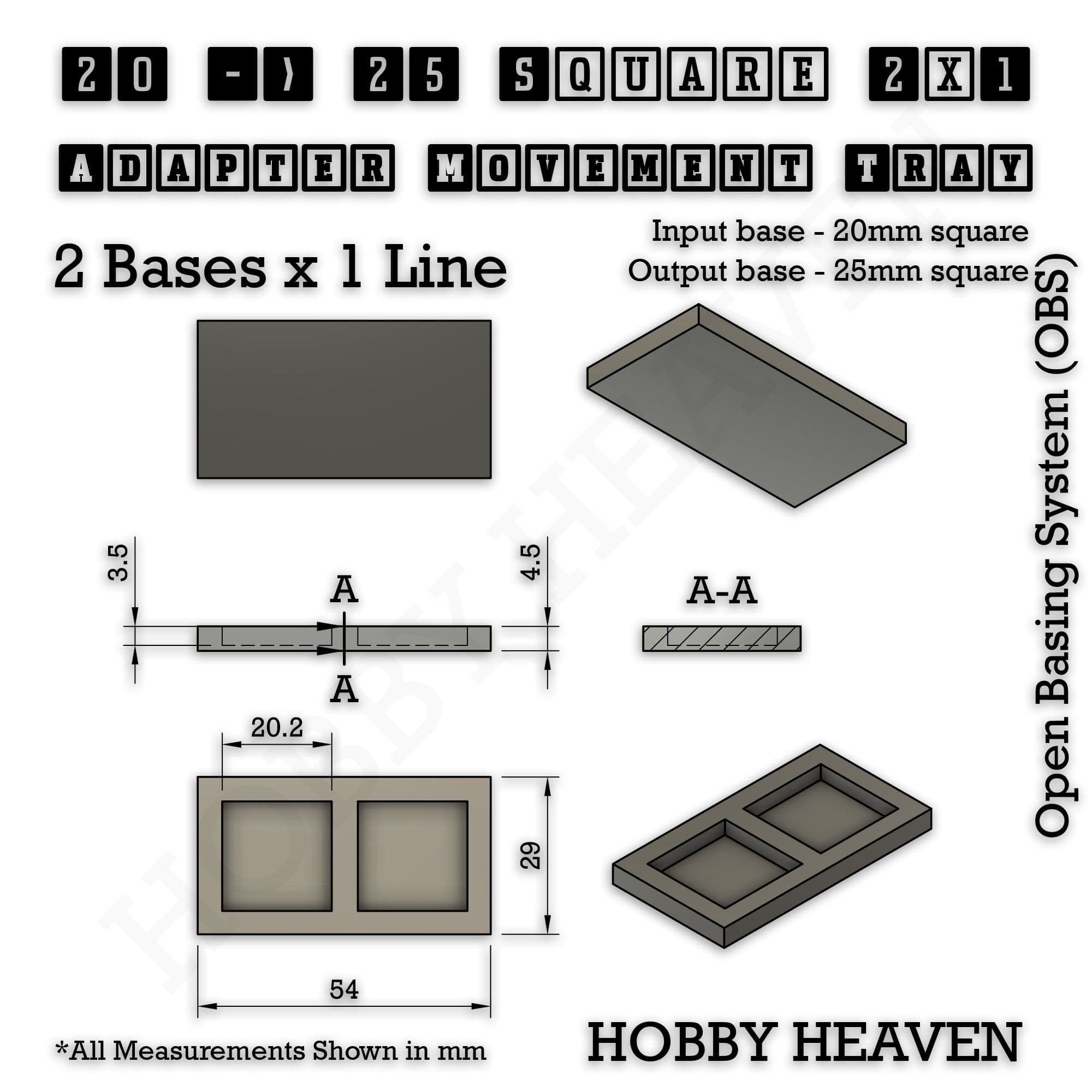 Movement Tray Square and Rectangle Movement Trays Adapters for Tabletop Games