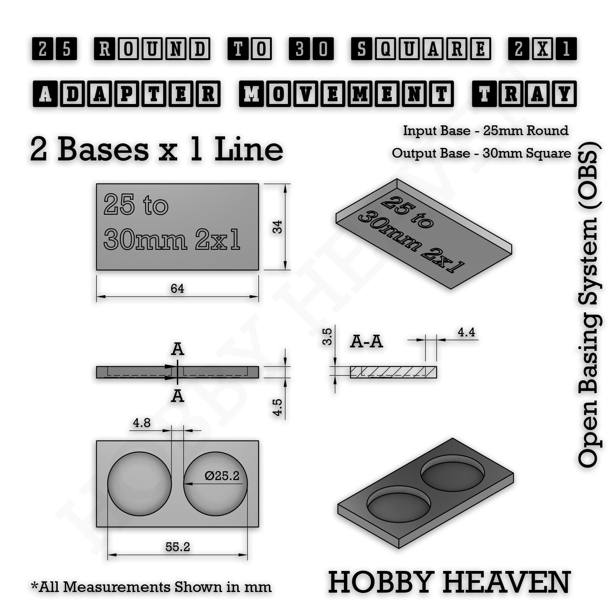 Movement Tray Round to Square Movement Trays Adapters for Tabletop Games