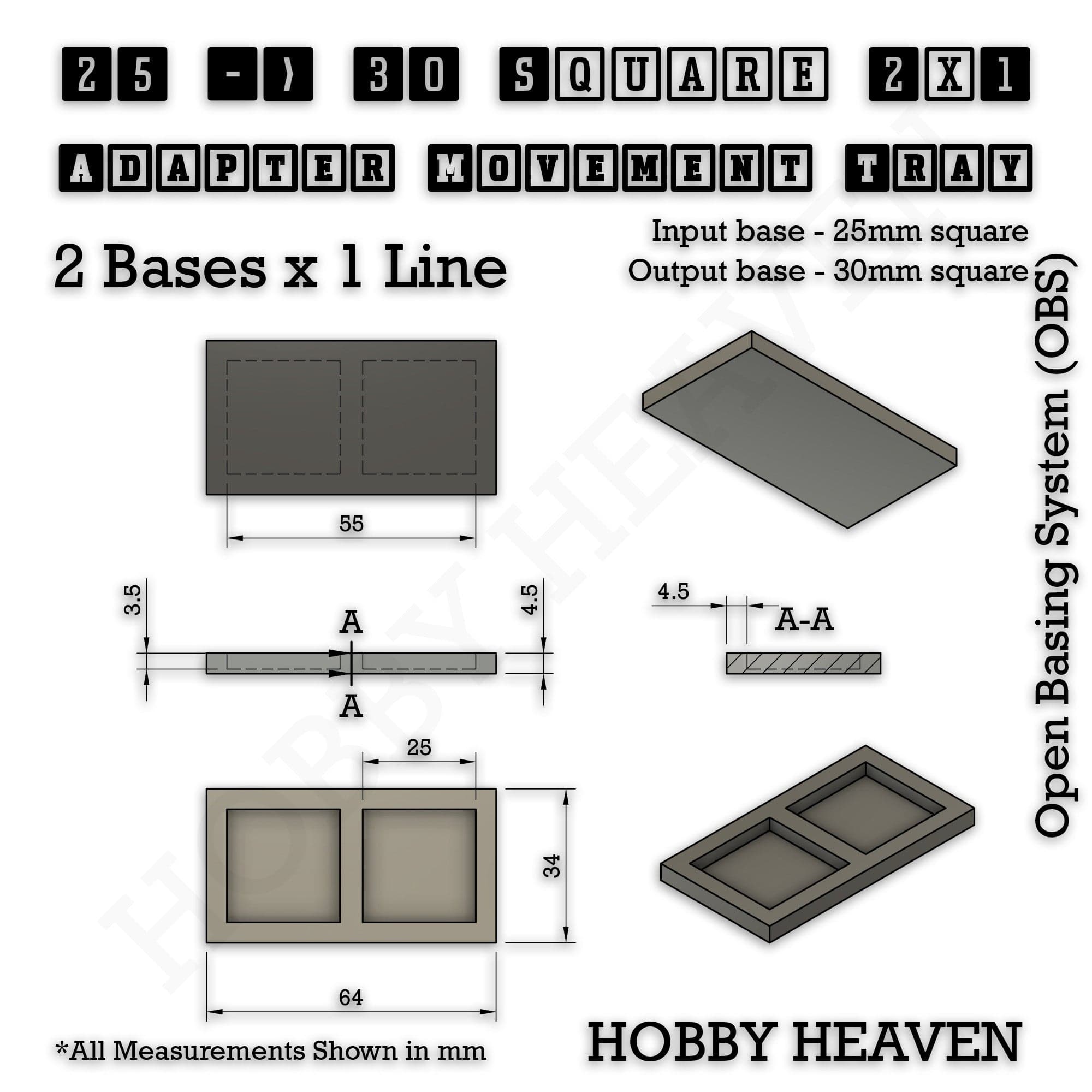 Movement Tray Square and Rectangle Movement Trays Adapters for Tabletop Games