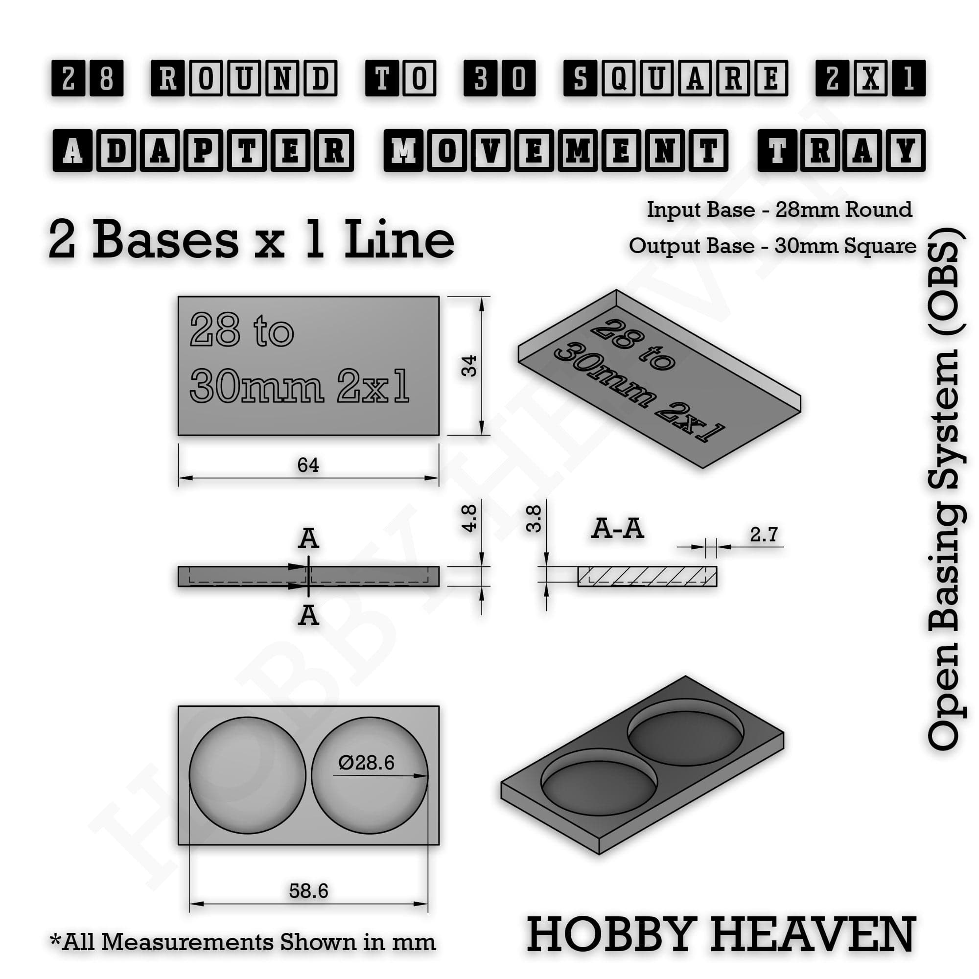 Movement Tray Round to Square Movement Trays Adapters for Tabletop Games