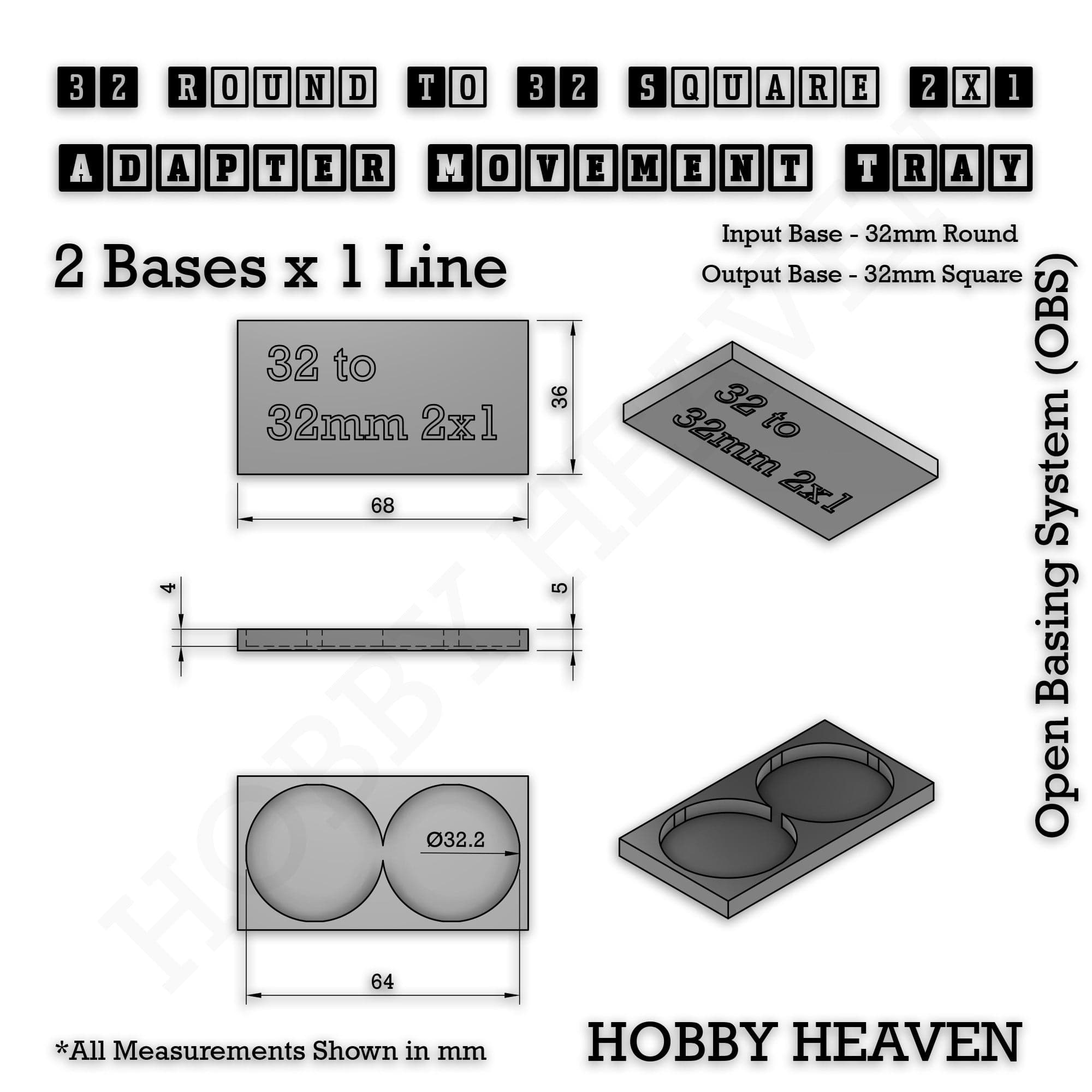 Movement Tray Round to Square Movement Trays Adapters for Tabletop Games