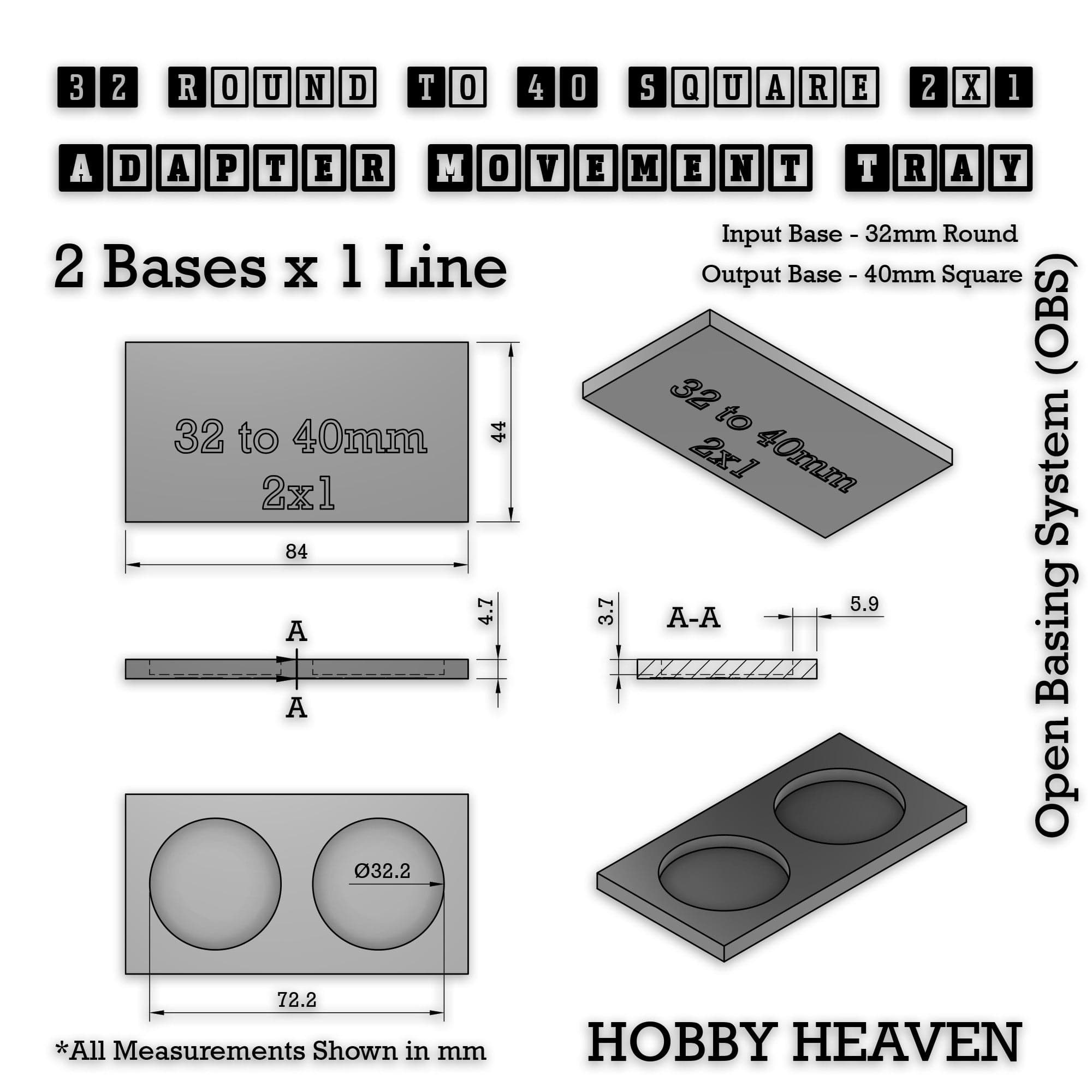 Movement Tray Round to Square Movement Trays Adapters for Tabletop Games