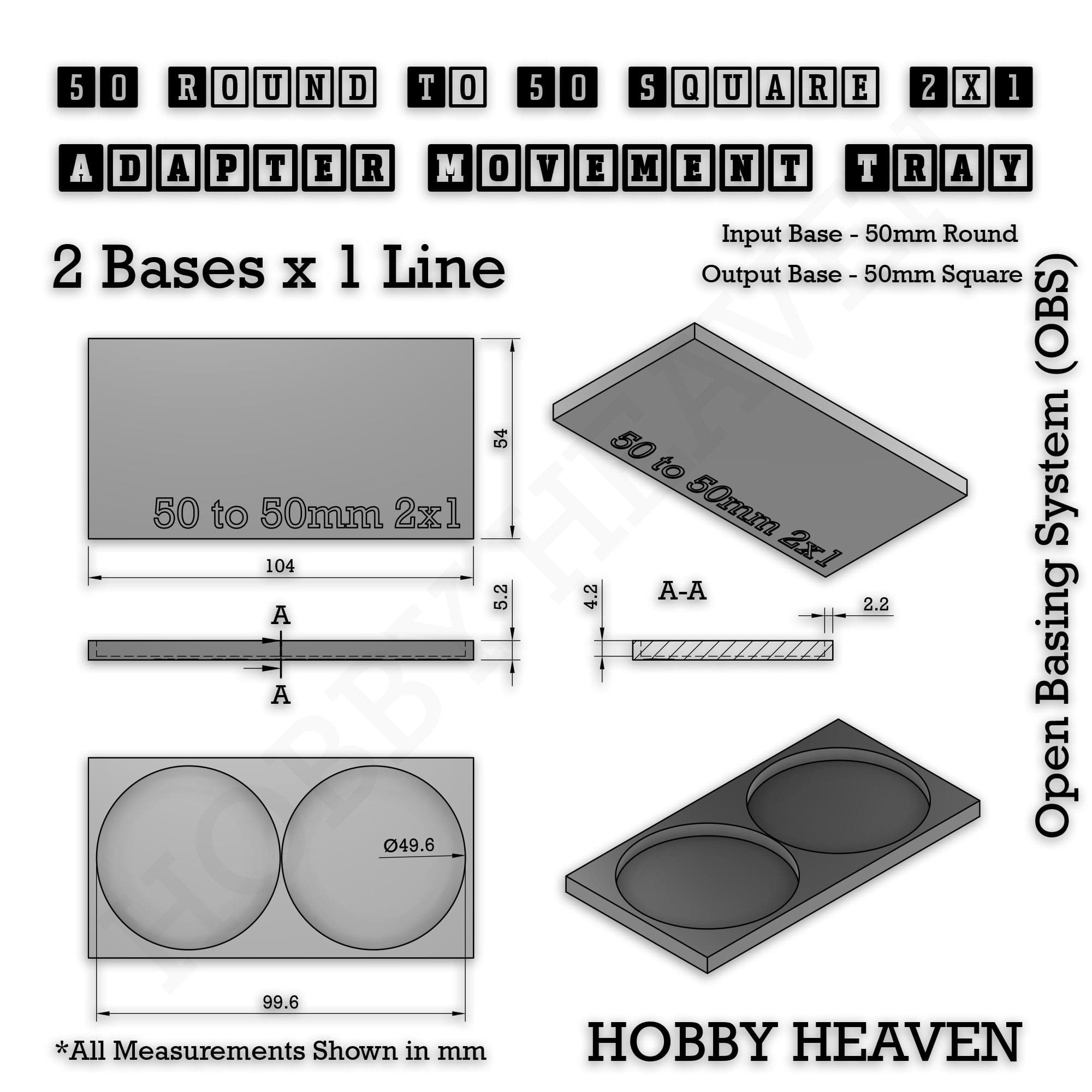 Movement Tray Round to Square Movement Trays Adapters for Tabletop Games