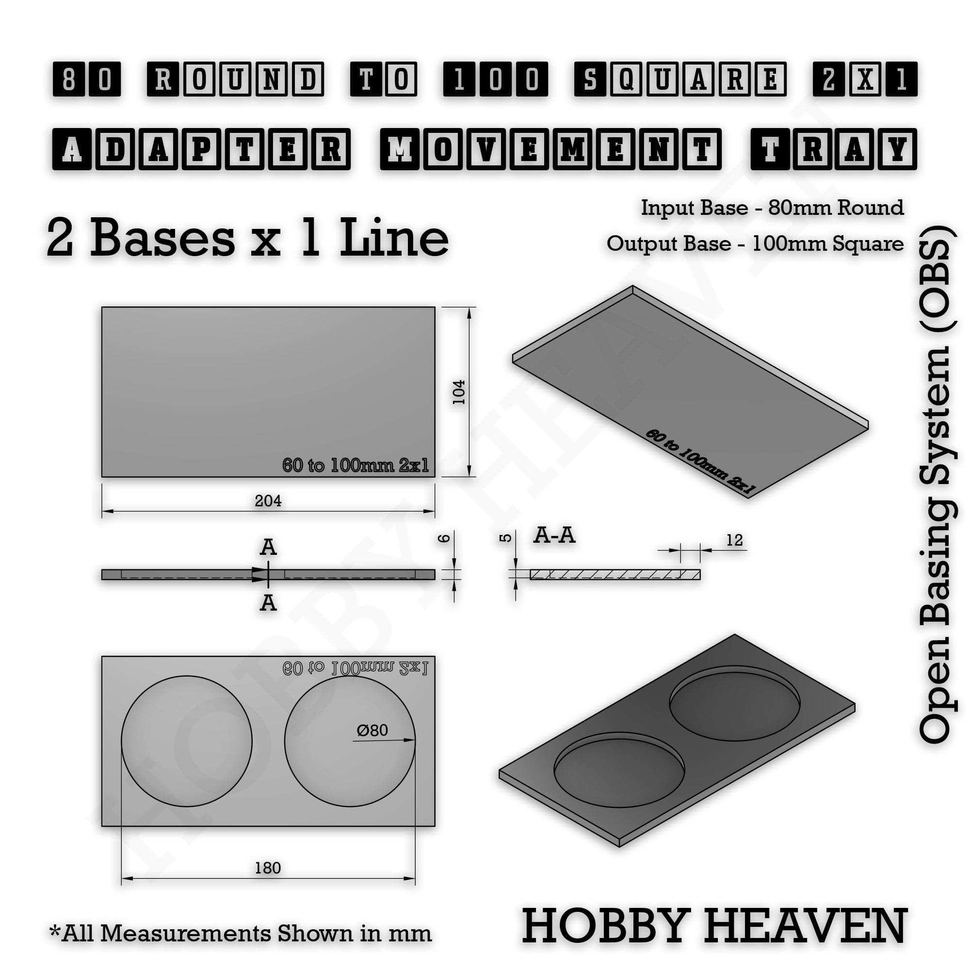 Movement Tray Round to Square Movement Trays Adapters for Tabletop Games