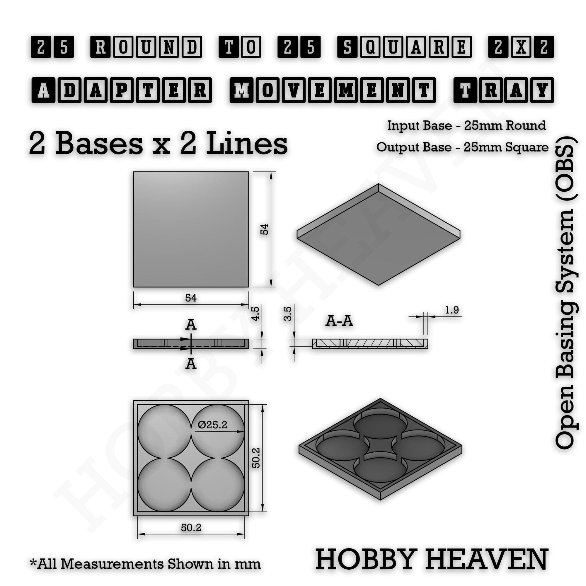 Movement Tray Round to Square Movement Trays Adapters for Tabletop Games