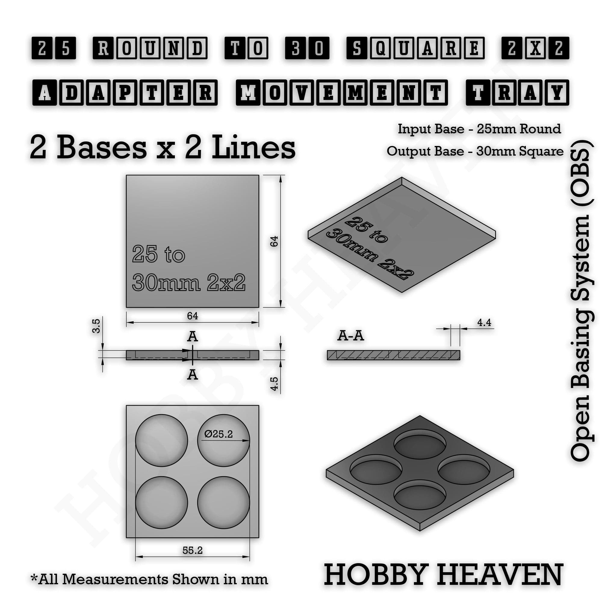 Movement Tray Round to Square Movement Trays Adapters for Tabletop Games