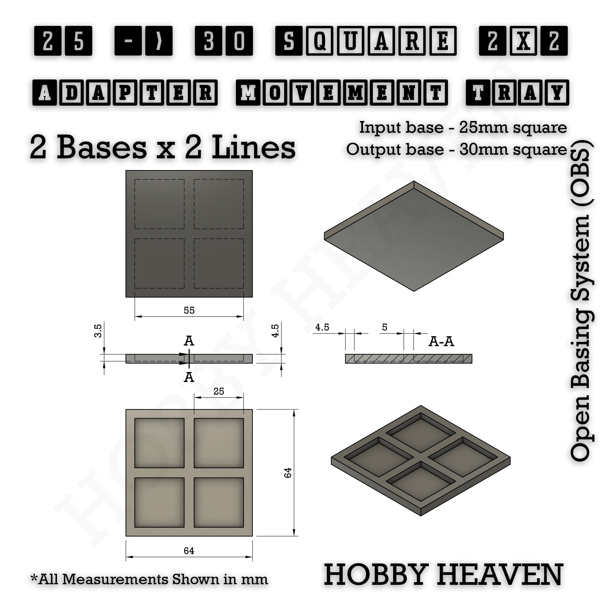 Movement Tray Square and Rectangle Movement Trays Adapters for Tabletop Games