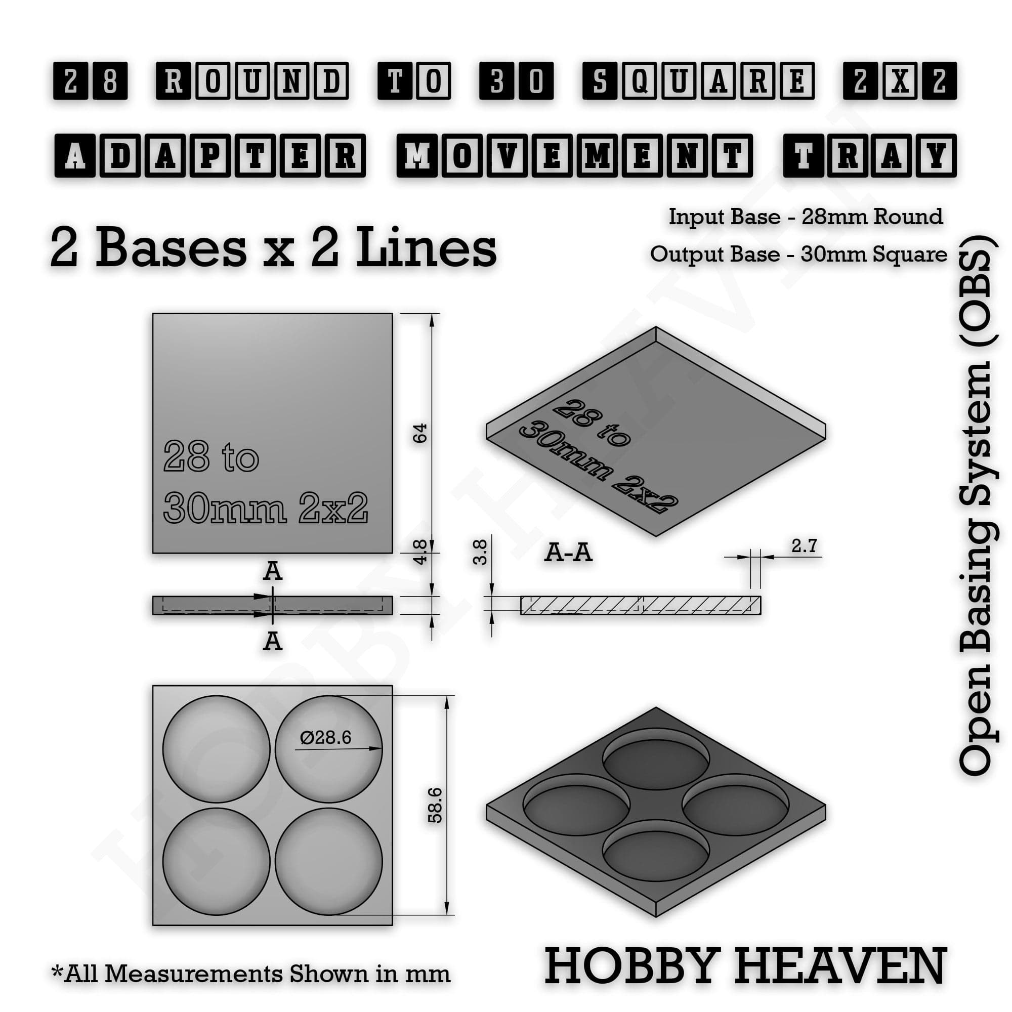 Movement Tray Round to Square Movement Trays Adapters for Tabletop Games
