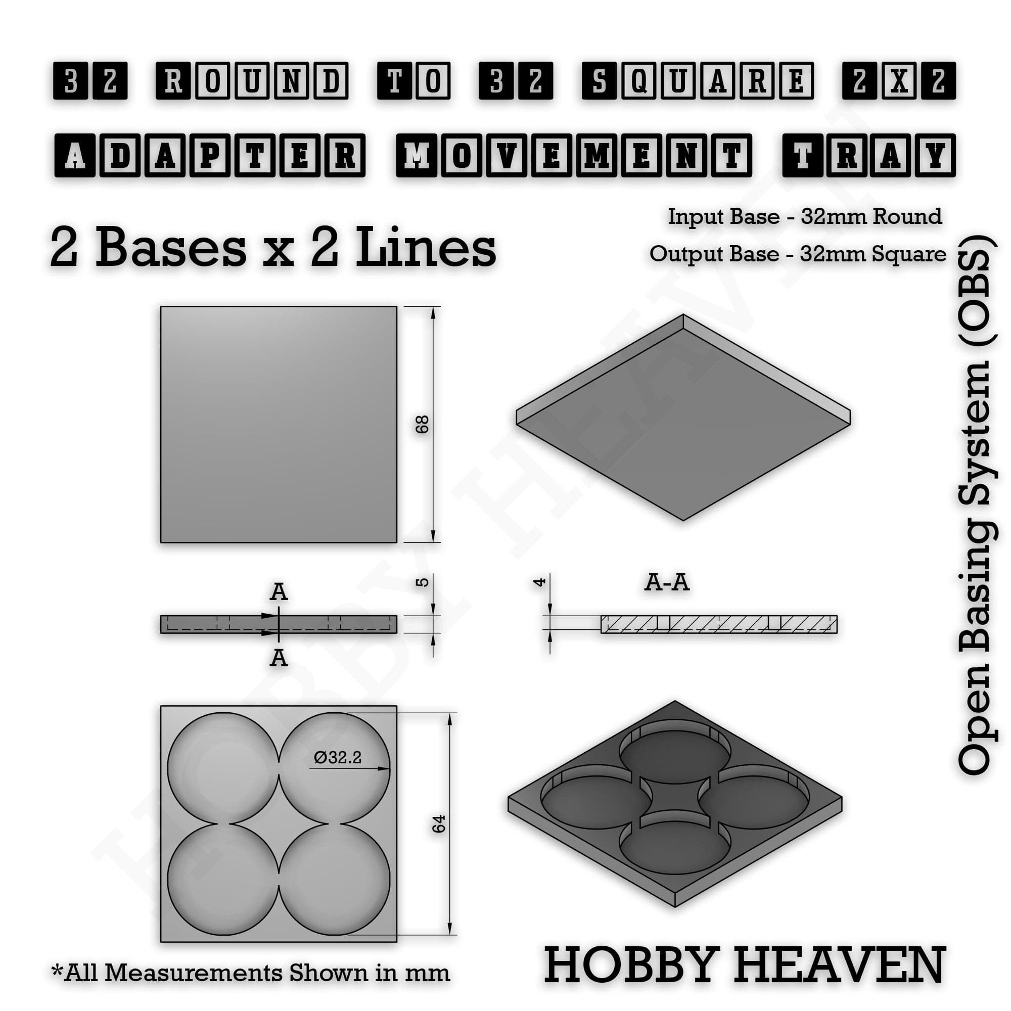 Movement Tray Round to Square Movement Trays Adapters for Tabletop Games