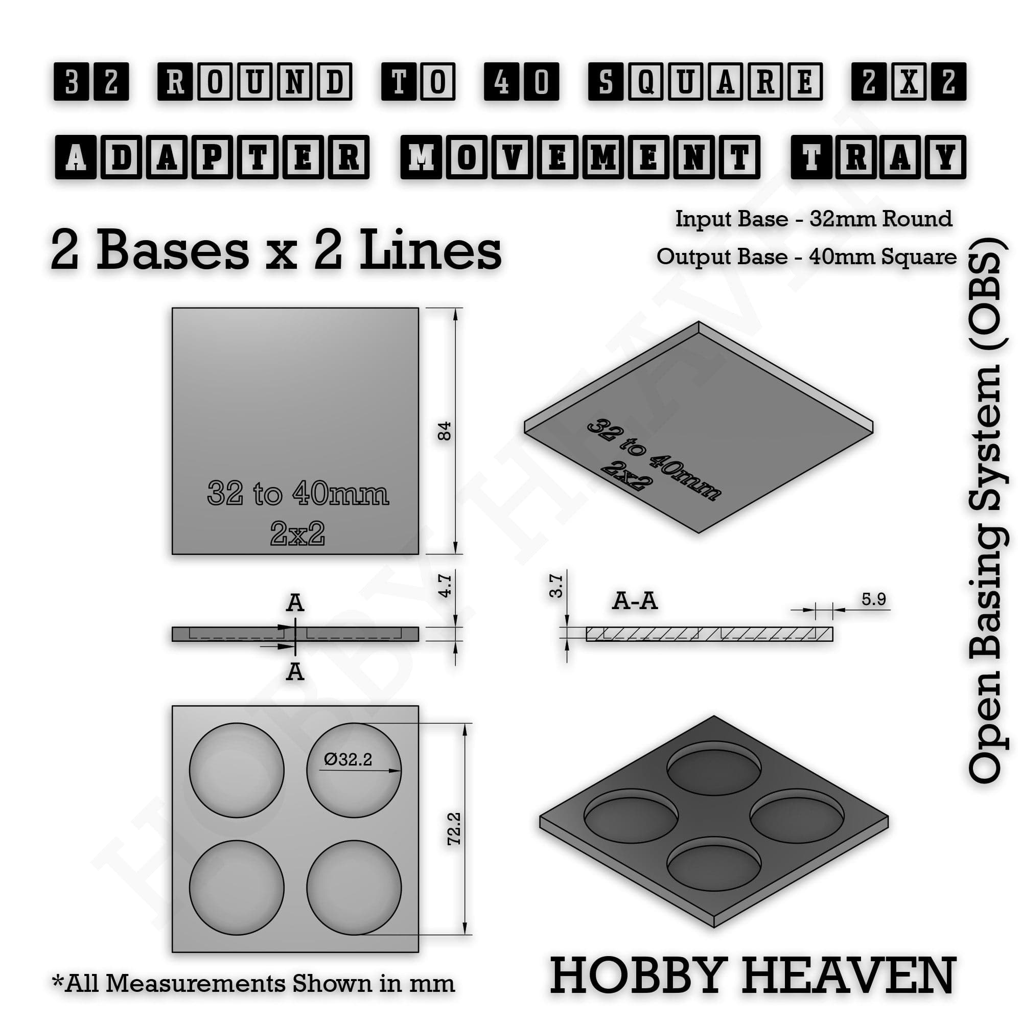 Movement Tray Round to Square Movement Trays Adapters for Tabletop Games