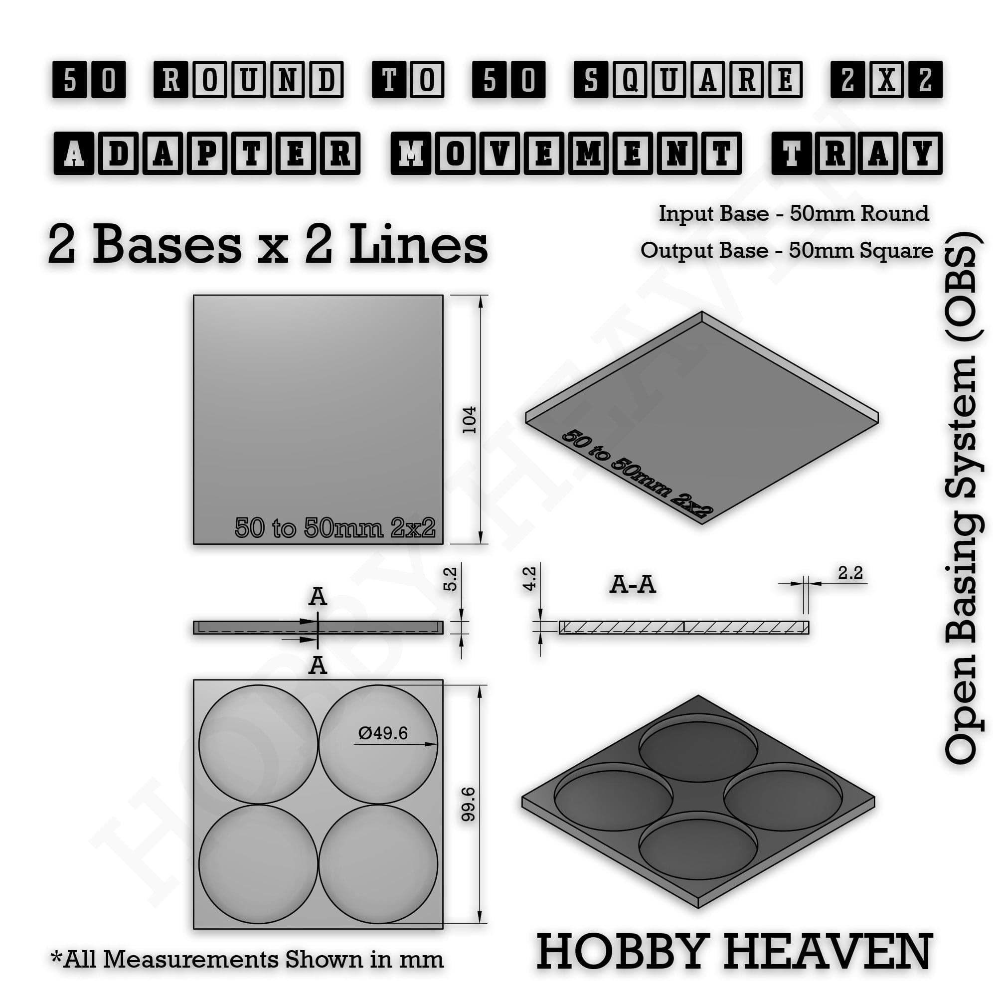 Movement Tray Round to Square Movement Trays Adapters for Tabletop Games