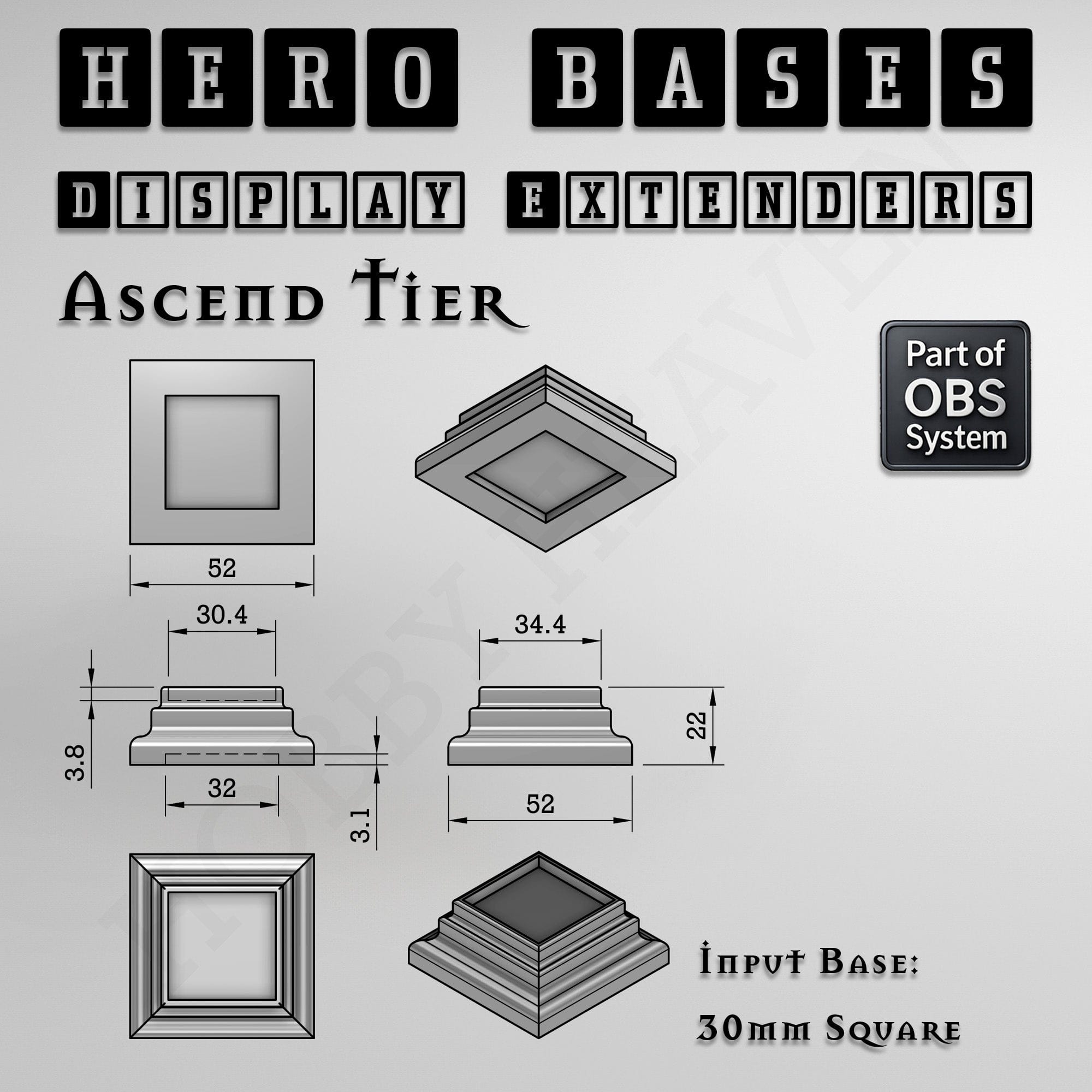Plastic Bases Hero Bases Display Extenders | Squares and Rectangles | Convert Gaming Bases to Display Bases & Plinths
