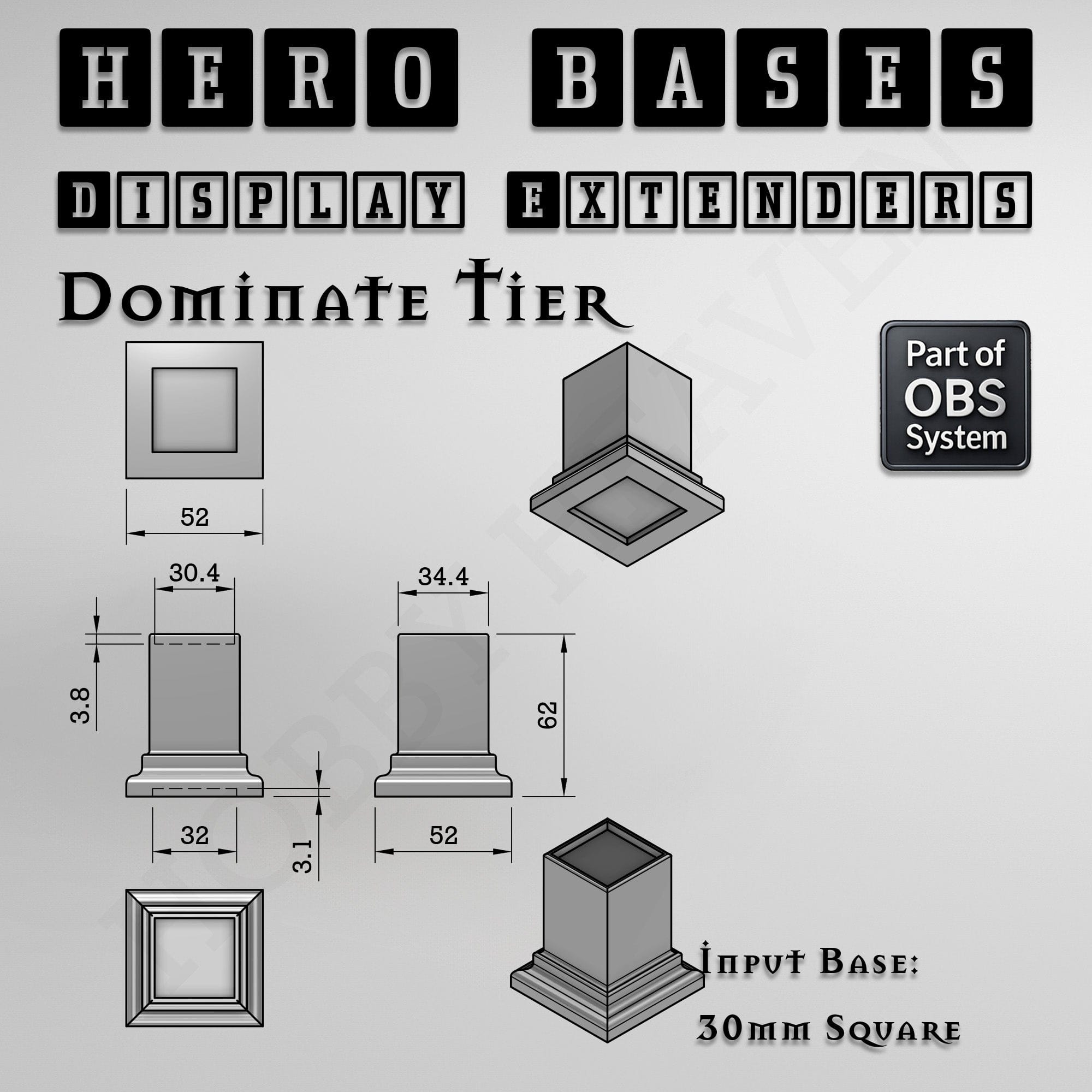 Plastic Bases Hero Bases Display Extenders | Squares and Rectangles | Convert Gaming Bases to Display Bases & Plinths
