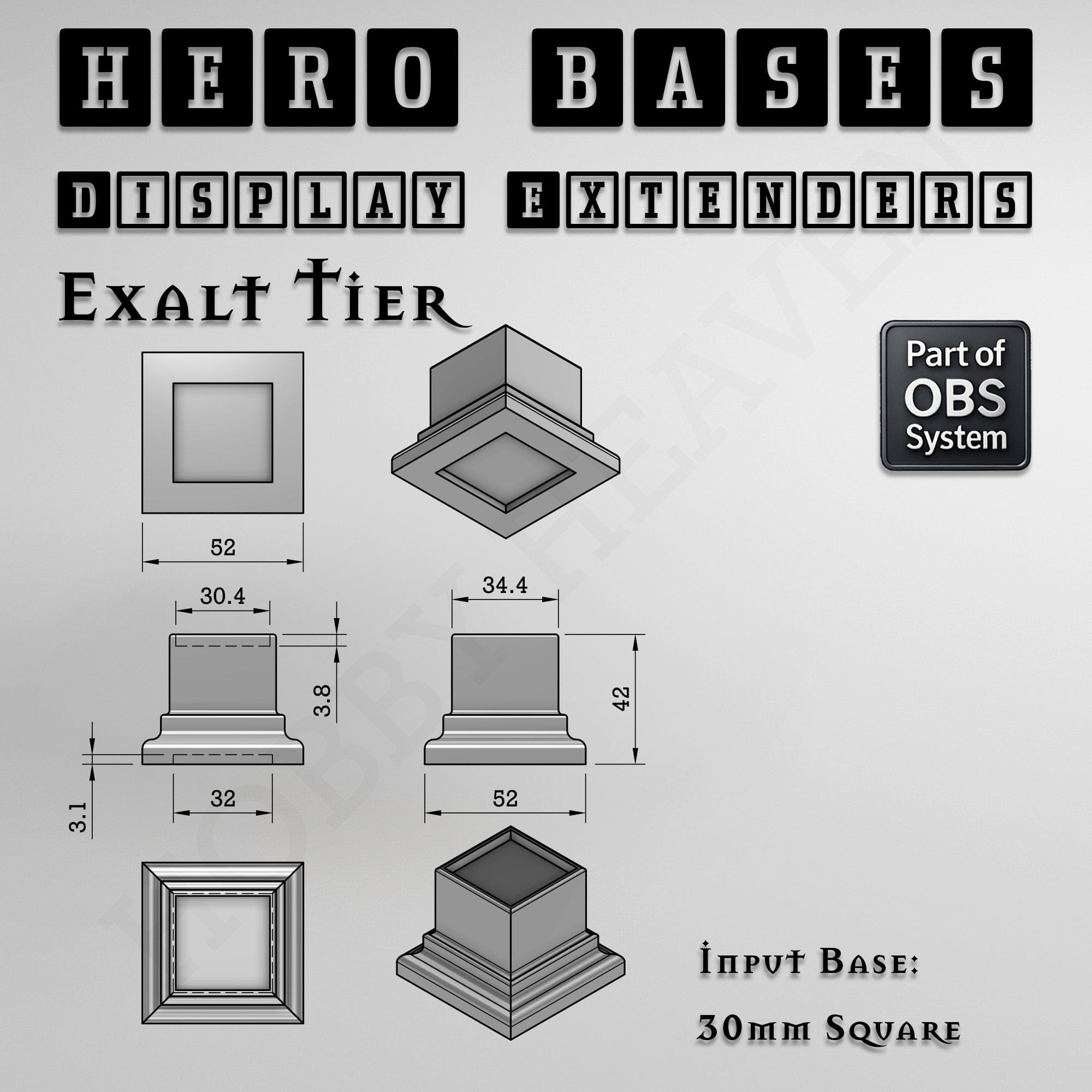 Plastic Bases Hero Bases Display Extenders | Squares and Rectangles | Convert Gaming Bases to Display Bases & Plinths