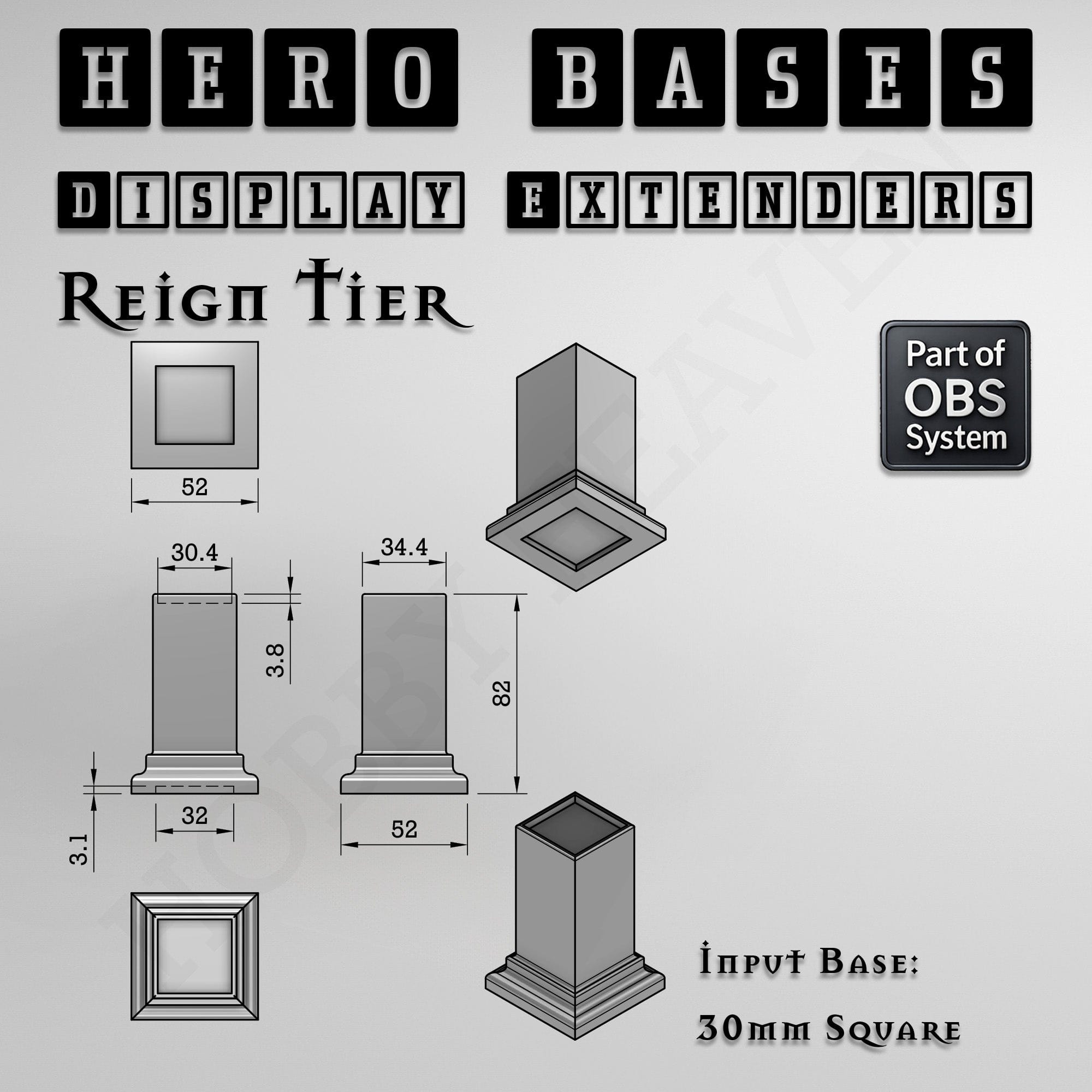 Plastic Bases Hero Bases Display Extenders | Squares and Rectangles | Convert Gaming Bases to Display Bases & Plinths