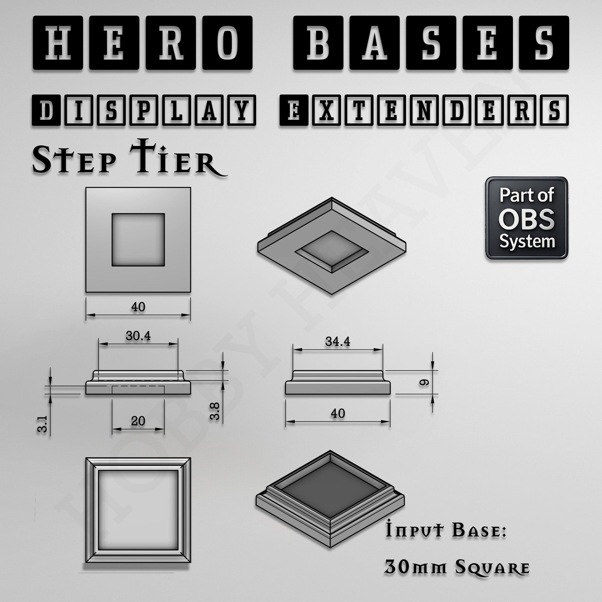 Plastic Bases Hero Bases Display Extenders | Squares and Rectangles | Convert Gaming Bases to Display Bases & Plinths