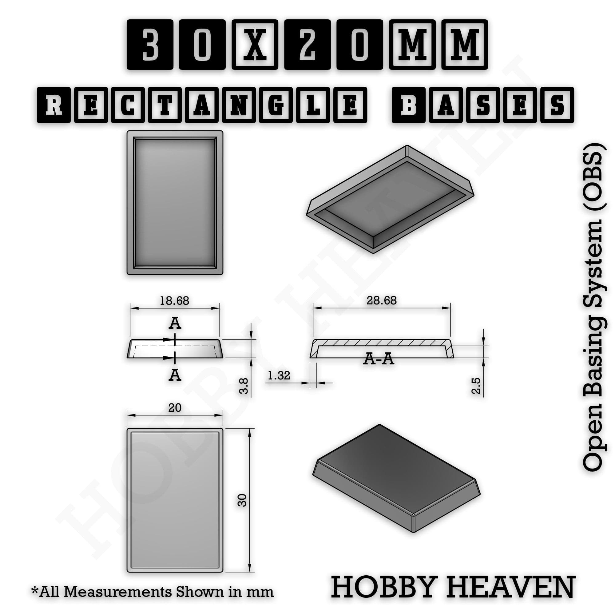 Base Rectangle Bases Range Sizes - 75x30mm to 125x40mm Medium Sizes 3d Print Full Range Tabletop Games