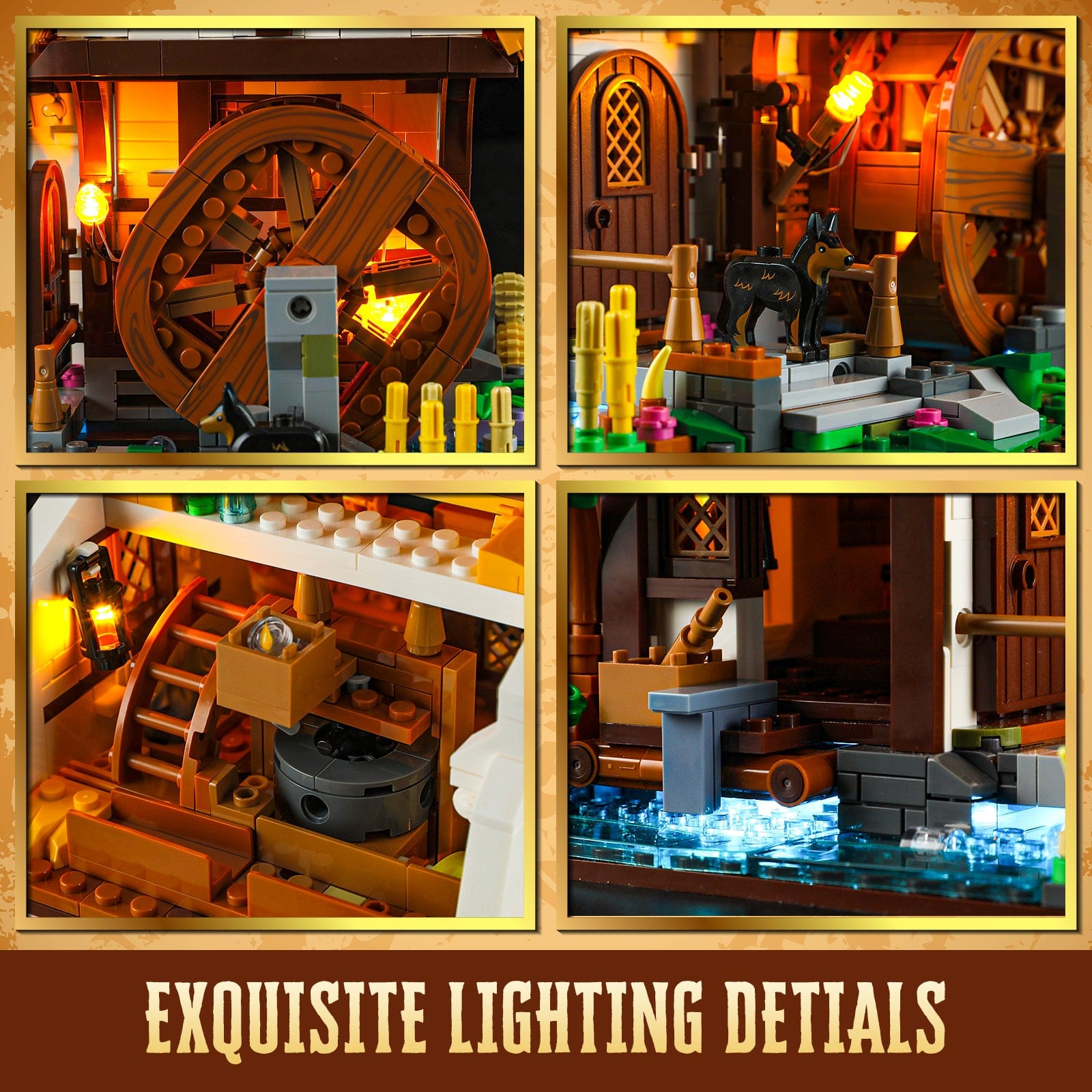 LUMIBRICKS - FUNWHOLE Medieval Water Mill F9061 X004FVJDYP