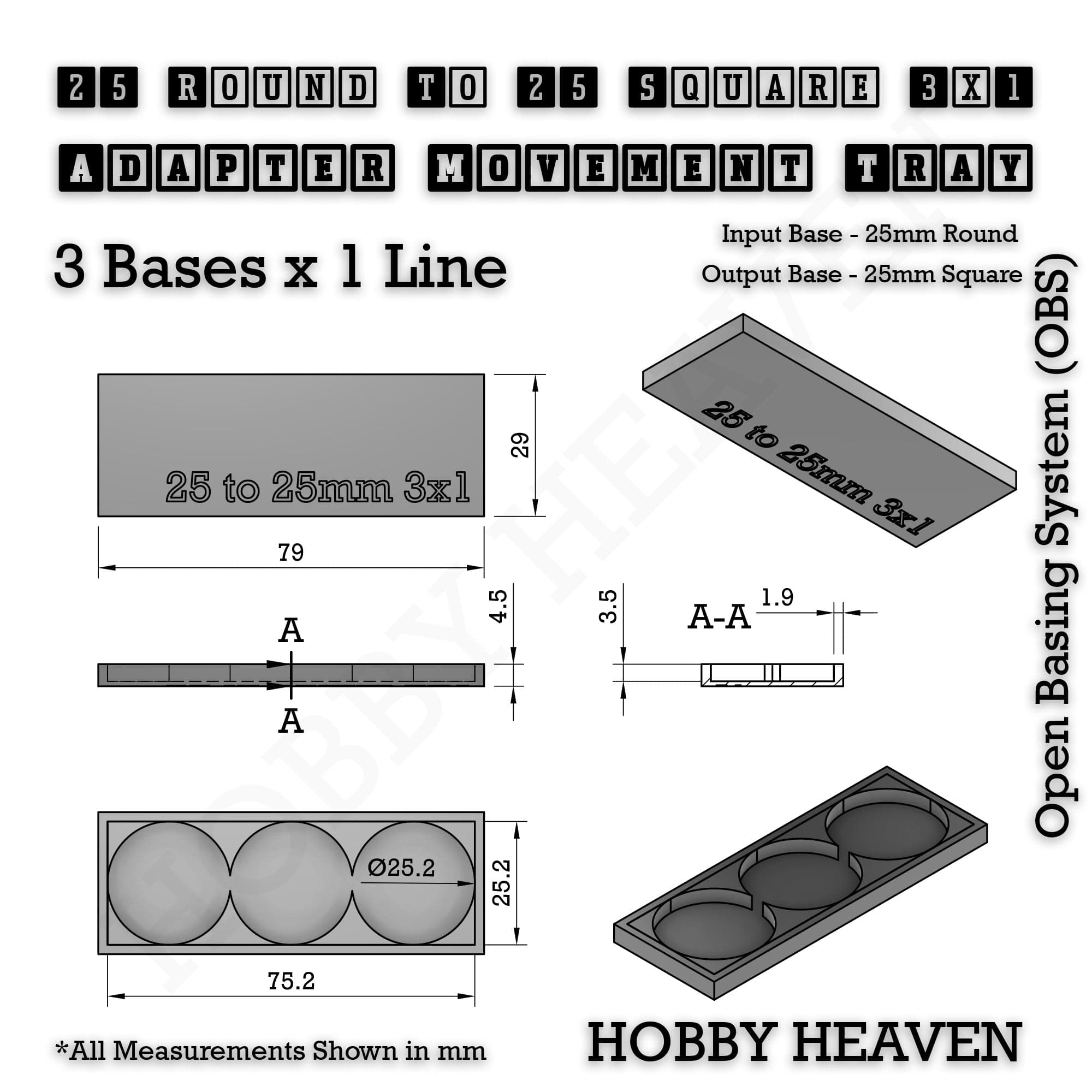 Movement Tray Round to Square Movement Trays Adapters for Tabletop Games