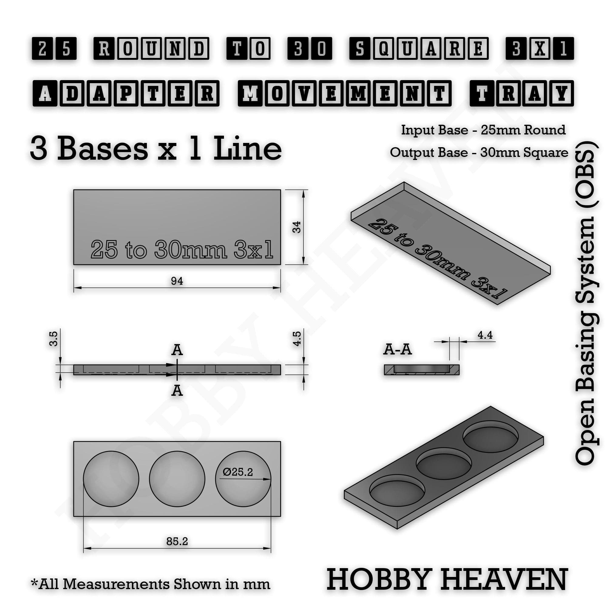 Movement Tray Round to Square Movement Trays Adapters for Tabletop Games