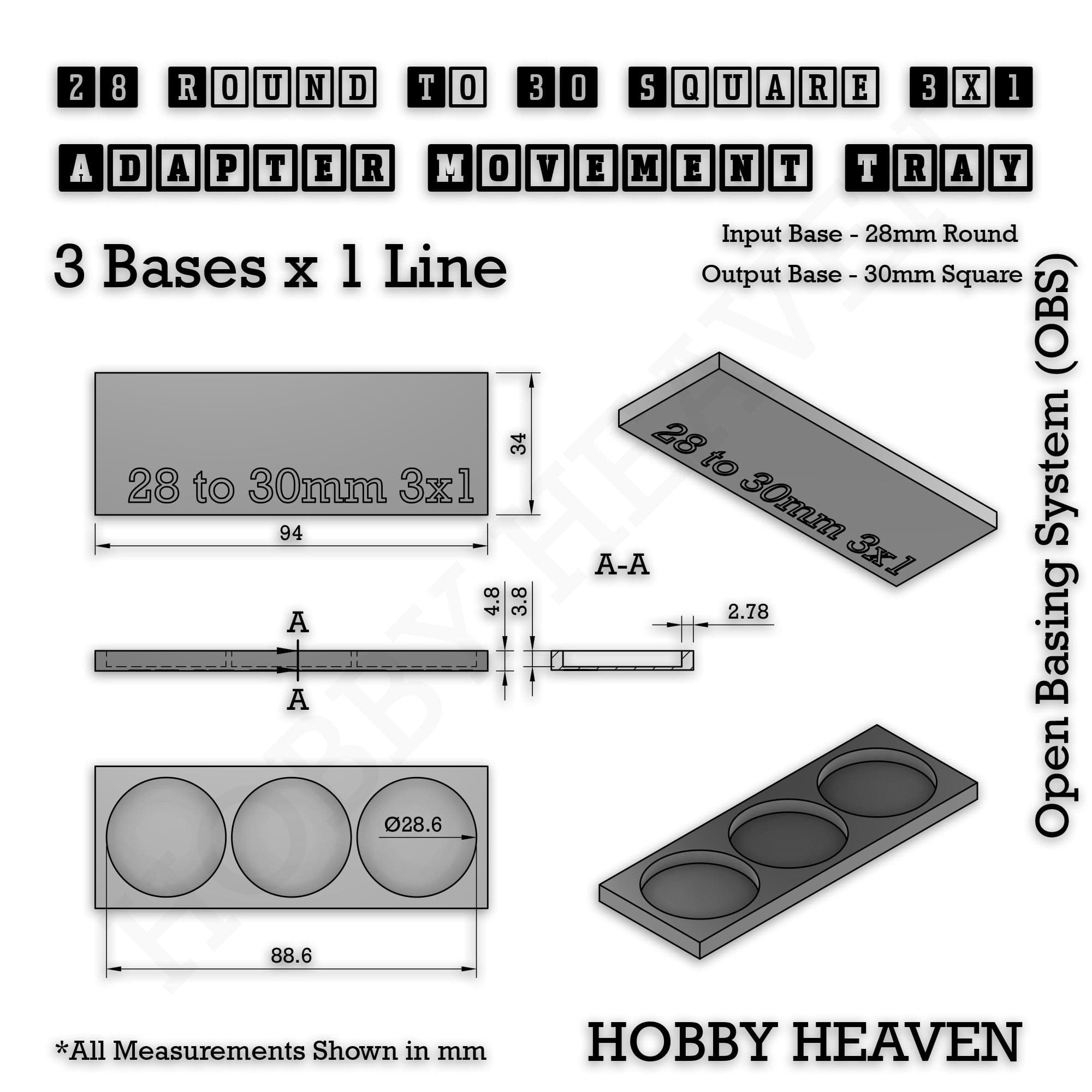 Movement Tray Round to Square Movement Trays Adapters for Tabletop Games