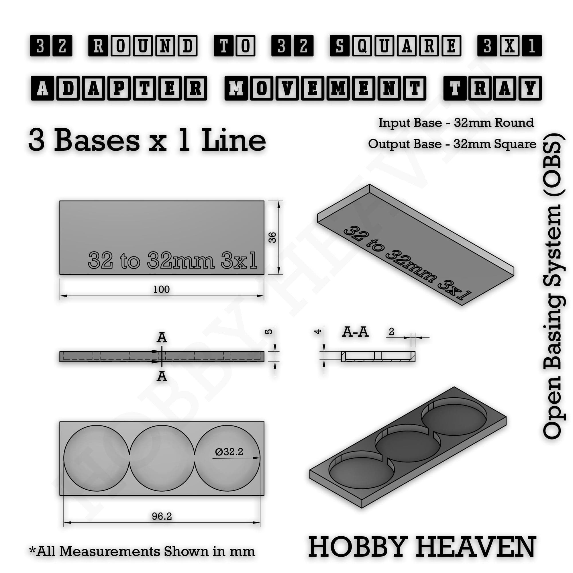 Movement Tray Round to Square Movement Trays Adapters for Tabletop Games