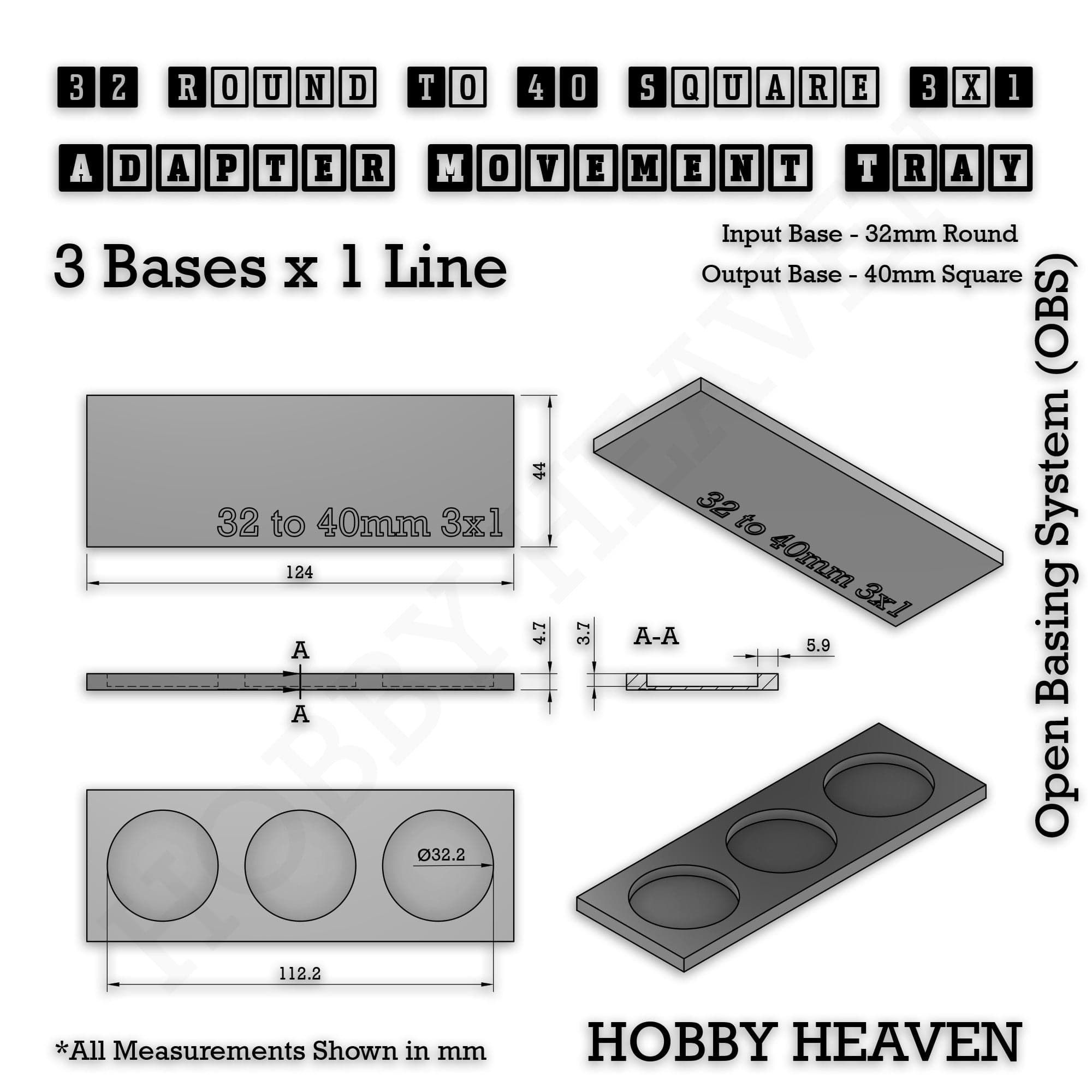 Movement Tray Round to Square Movement Trays Adapters for Tabletop Games