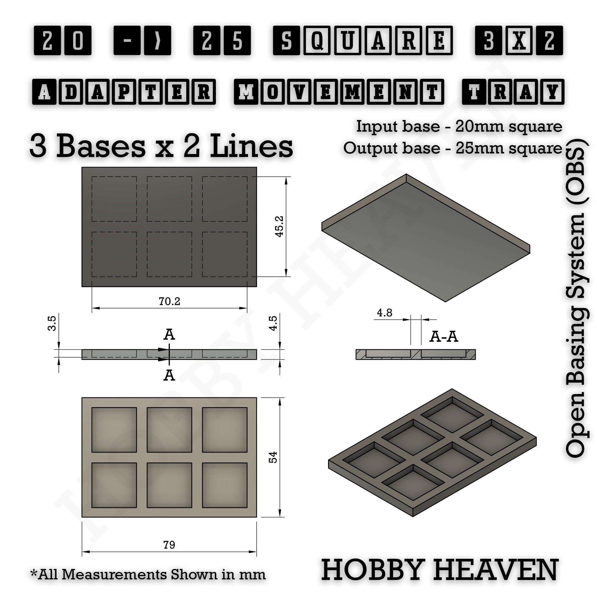 Movement Tray Square and Rectangle Movement Trays Adapters for Tabletop Games