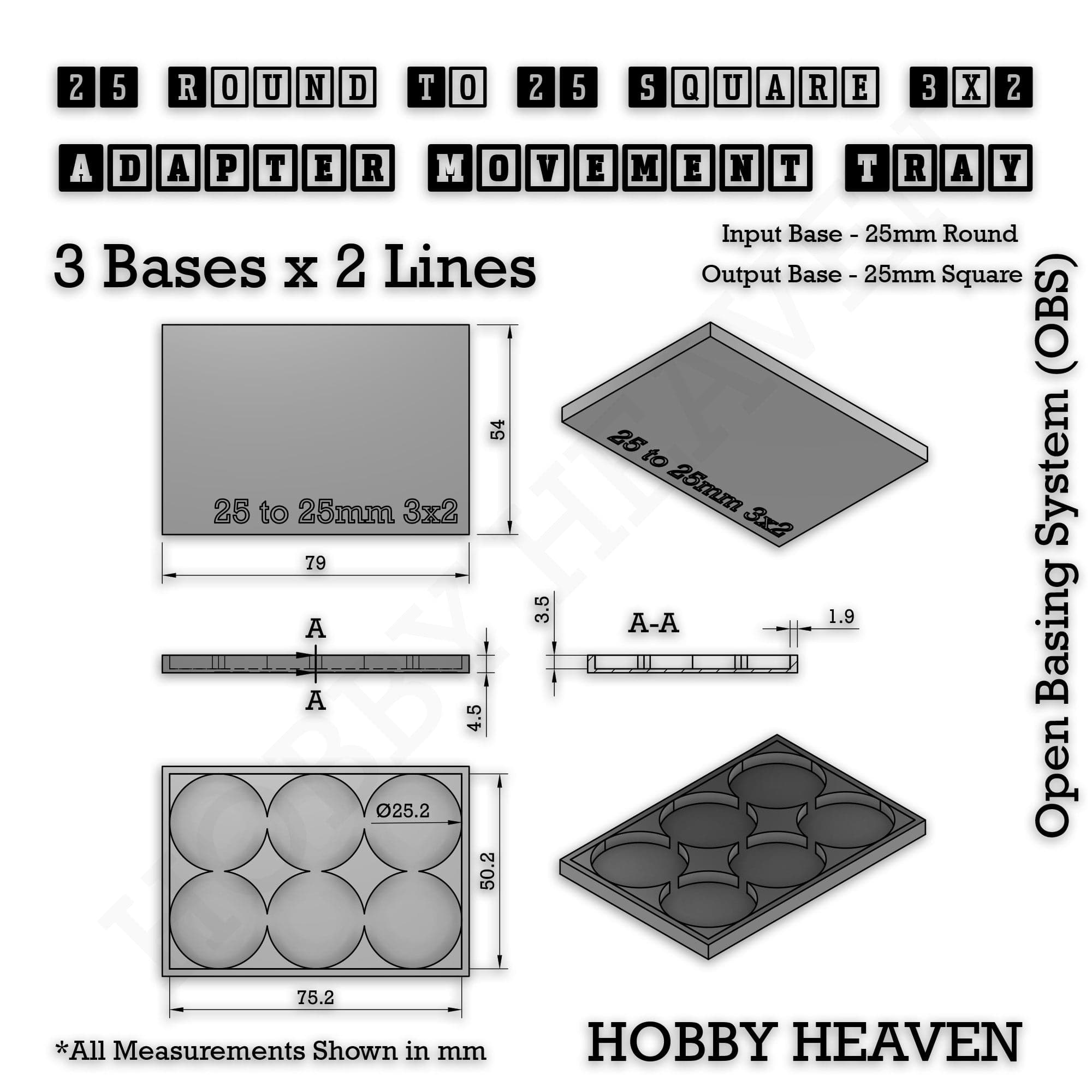 Movement Tray Round to Square Movement Trays Adapters for Tabletop Games