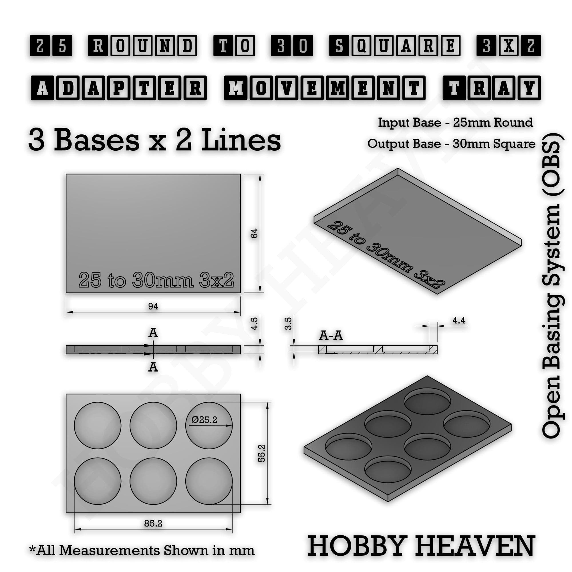 Movement Tray Round to Square Movement Trays Adapters for Tabletop Games