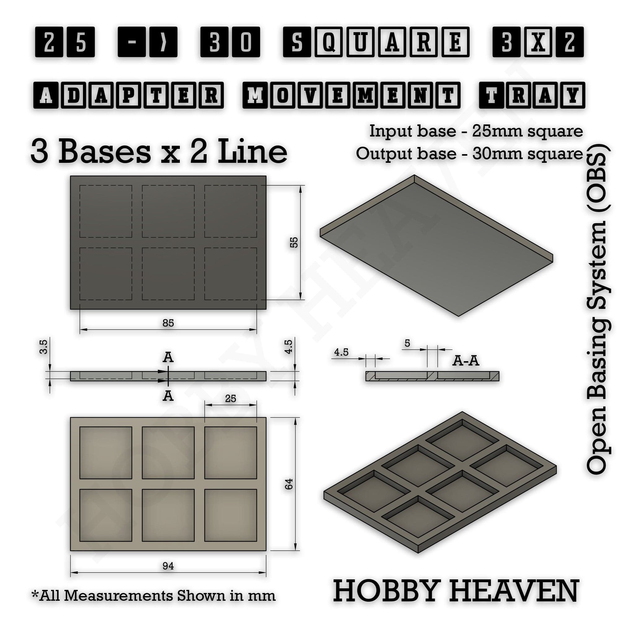 Movement Tray Square and Rectangle Movement Trays Adapters for Tabletop Games