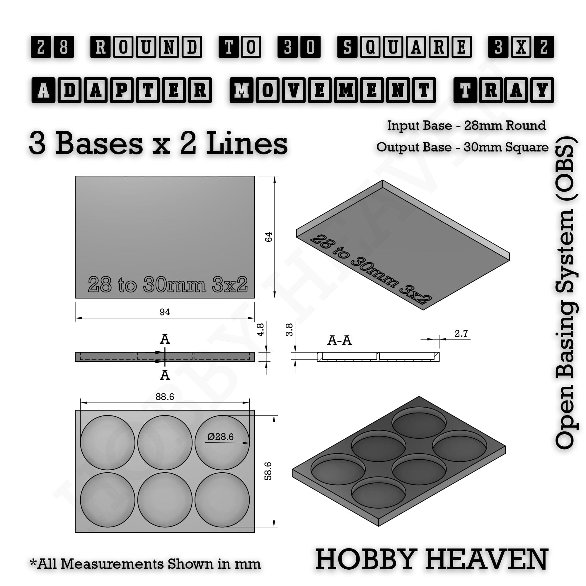 Movement Tray Round to Square Movement Trays Adapters for Tabletop Games