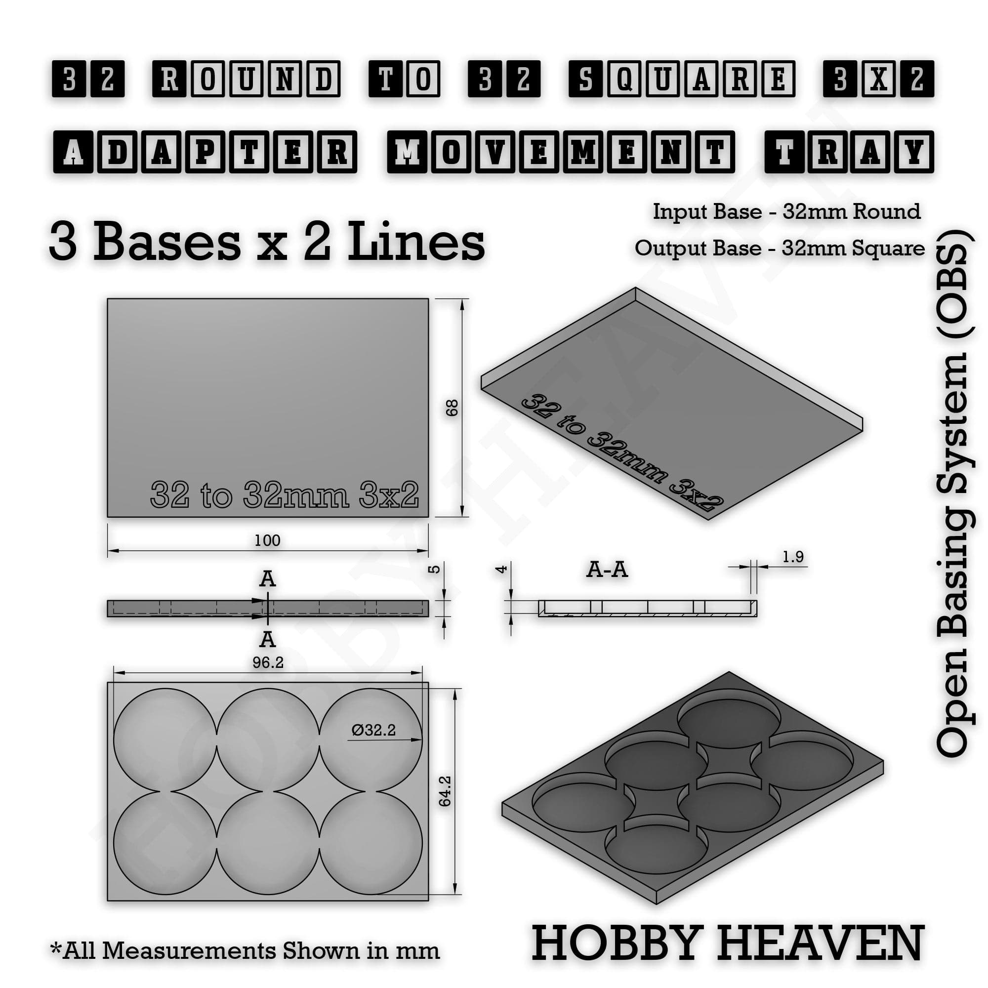 Movement Tray Round to Square Movement Trays Adapters for Tabletop Games
